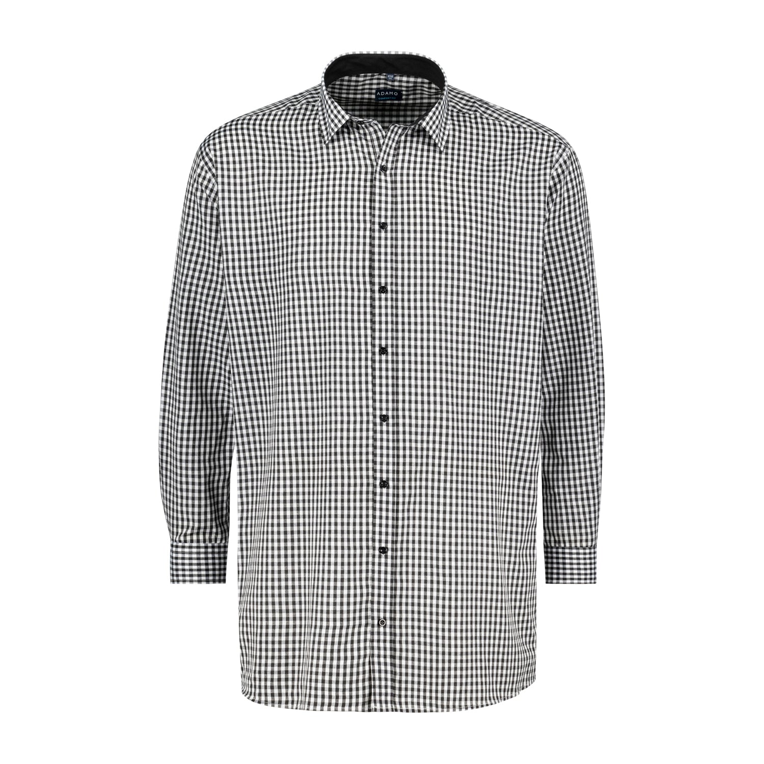 Vorderansicht ADAMO Übergrößen Herren Freizeithemd kariert COMFORT FIT, schwarz, langarm, 3XL-10XL.