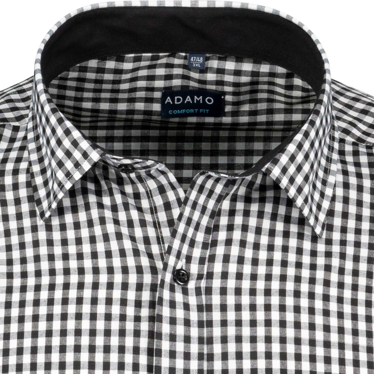 Detailansicht ADAMO Herren Freizeithemd kariert Übergrößen COMFORT FIT in Schwarz, langarm, 3XL-10XL.