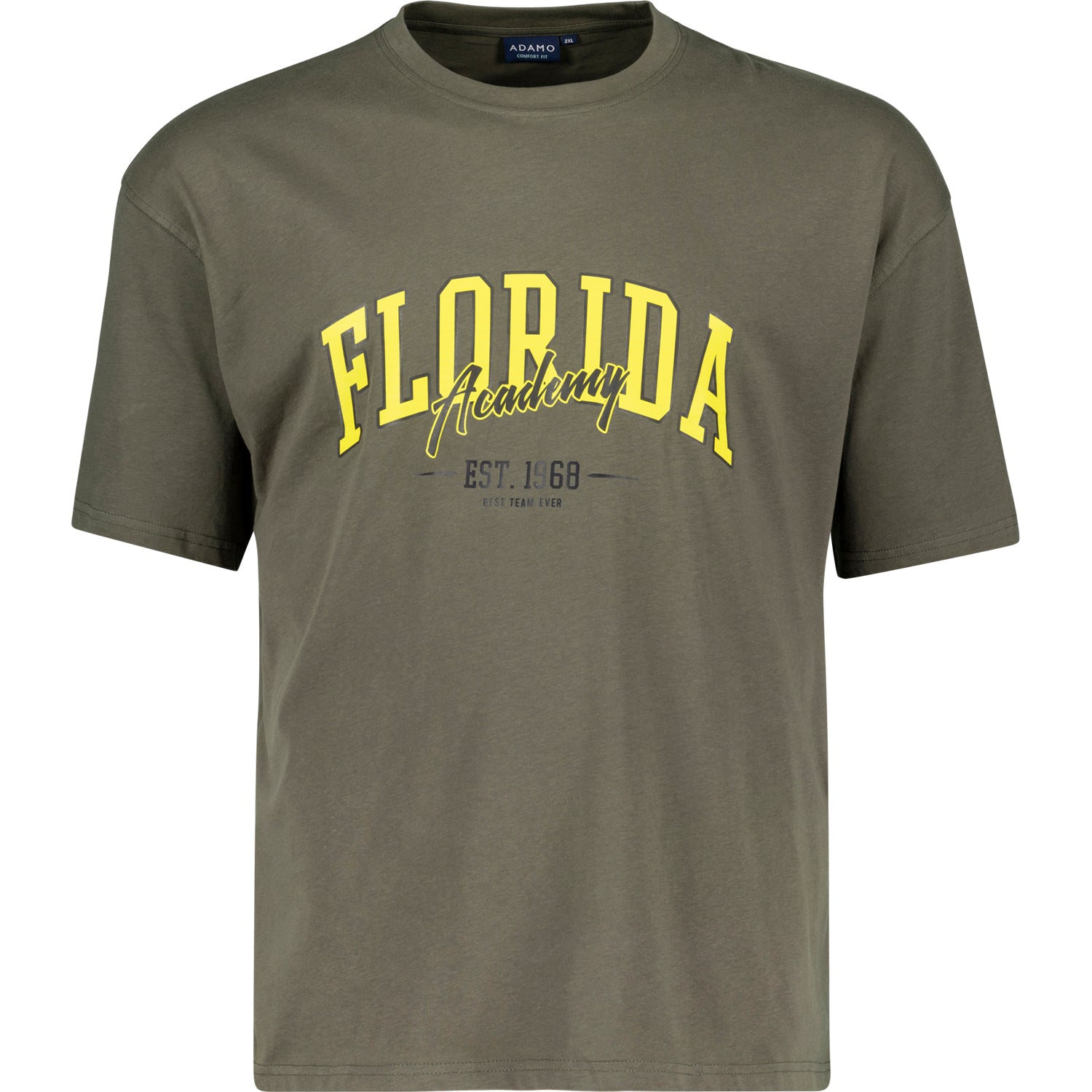 Vorderansicht ADAMO Übergrößen Herren T-Shirt COMFORT FIT mit Print, oliv, kurzarm, 2XL-14XL.