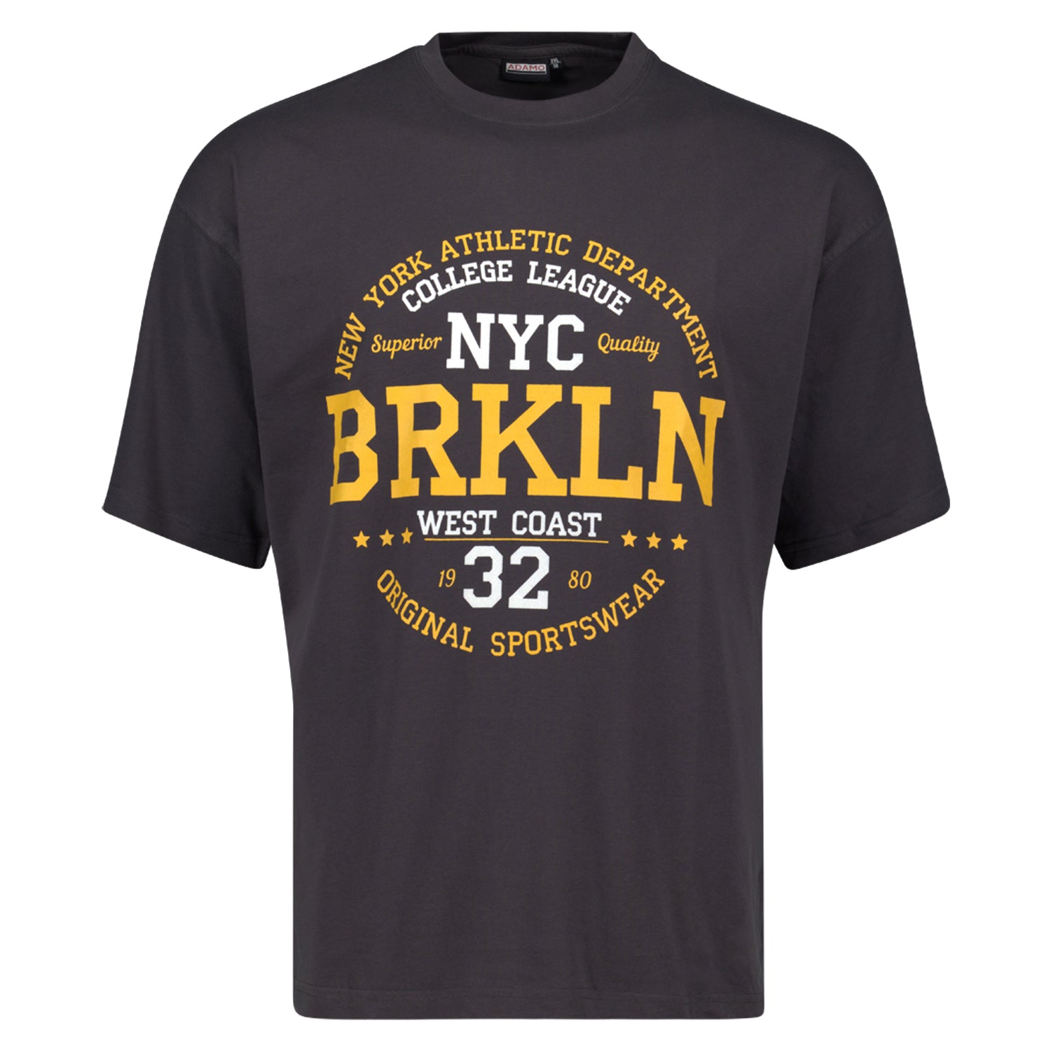 Vorderansicht ADAMO Übergrößen Herren T-Shirt COMFORT FIT mit Print, anthrazit, kurzarm, 2XL-12XL.