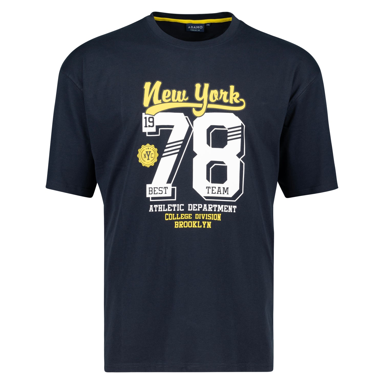 Vorderansicht ADAMO Übergrößen Herren T-Shirt COMFORT FIT mit Print, navy, kurzarm, 2XL-14XL.