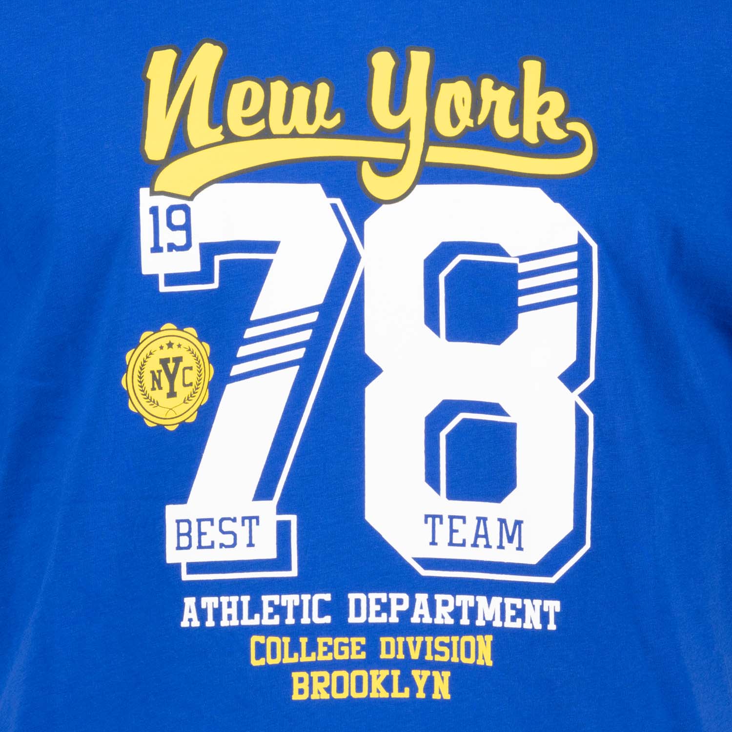 Detailansicht ADAMO Herren T-Shirt in Royalblau mit großem Print.