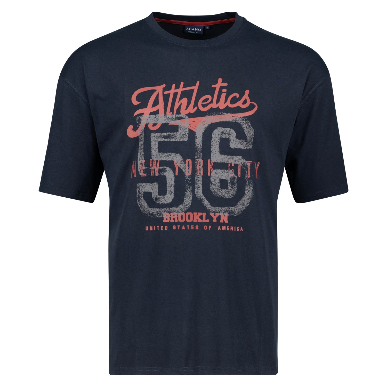Vorderansicht ADAMO Übergrößen Herren T-Shirt COMFORT FIT mit Print, navy, kurzarm, 2XL-14XL.