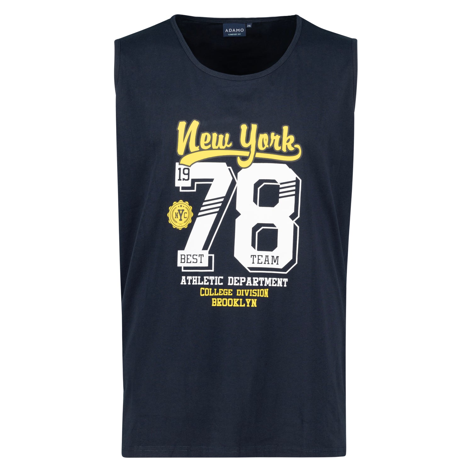 Vorderansicht ADAMO Übergrößen Herren Tank Top COMFORT FIT mit Print, navy, 2XL-12XL.