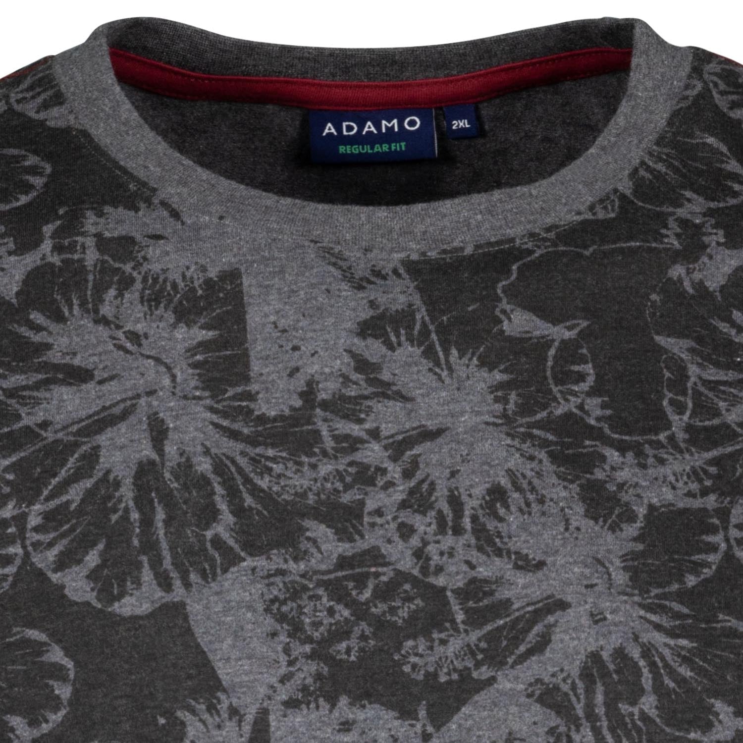 Detailansicht ADAMO Rundhals T-Shirt All-Over-Print Anthrameliert, Übergrößen bis 10XL.