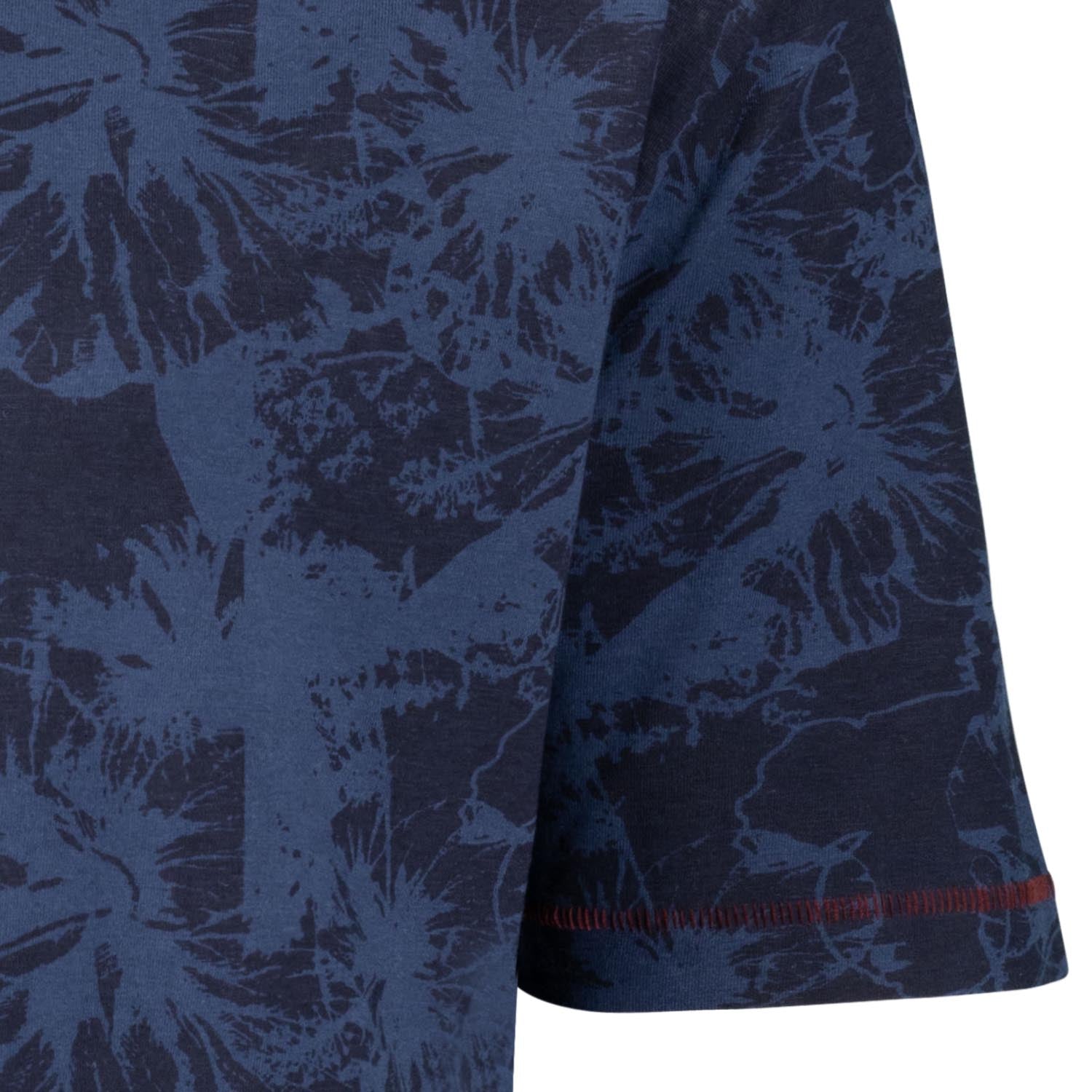 Detailansicht ADAMO Rundhals T-Shirt All-Over-Print Navy, Übergrößen bis 10XL.