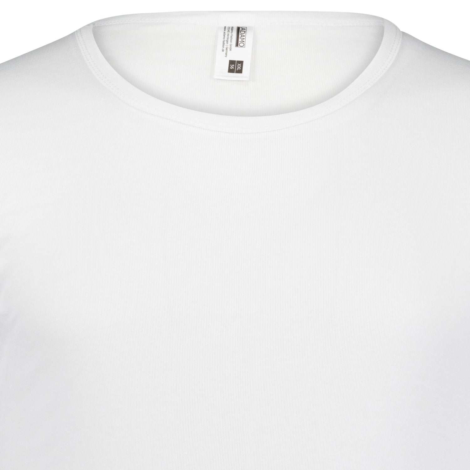 Detailansicht Halsausschnitt ADAMO Herren Feinripp T-Shirt ½ Arm Weiß.