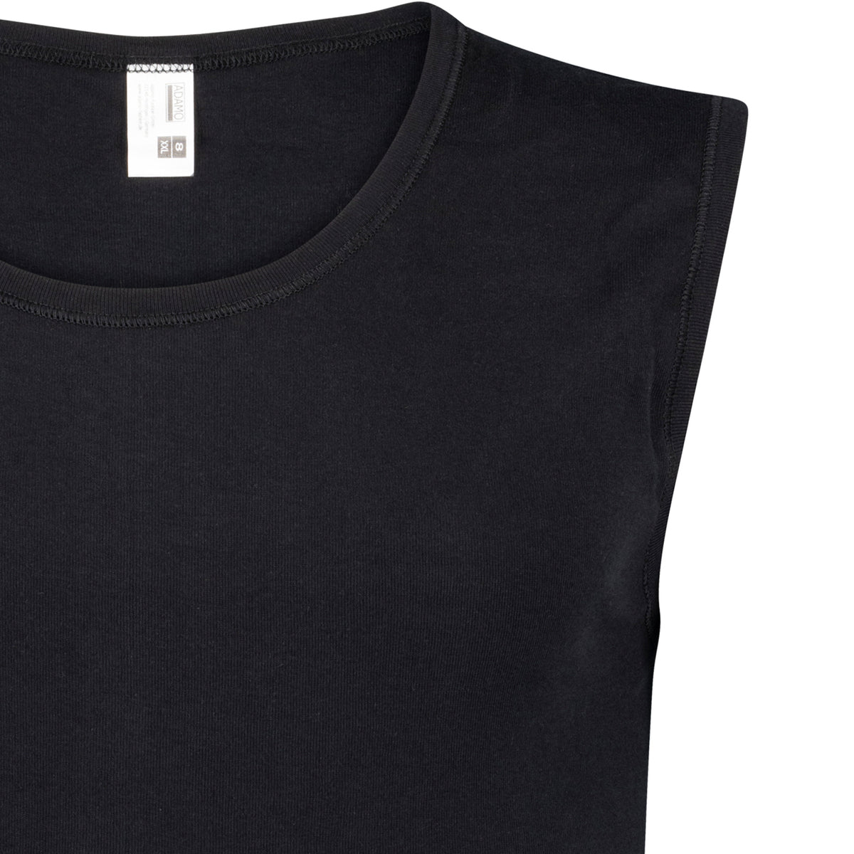 Detailansicht Armausschnitt ADAMO Herren-Feinripp Cityshirt schwarz.