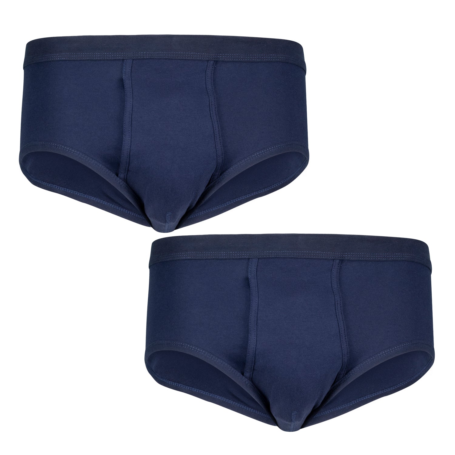 Vorderansicht ADAMO Herren-Feinripp-Slip dunkelblau mit Eingriff.