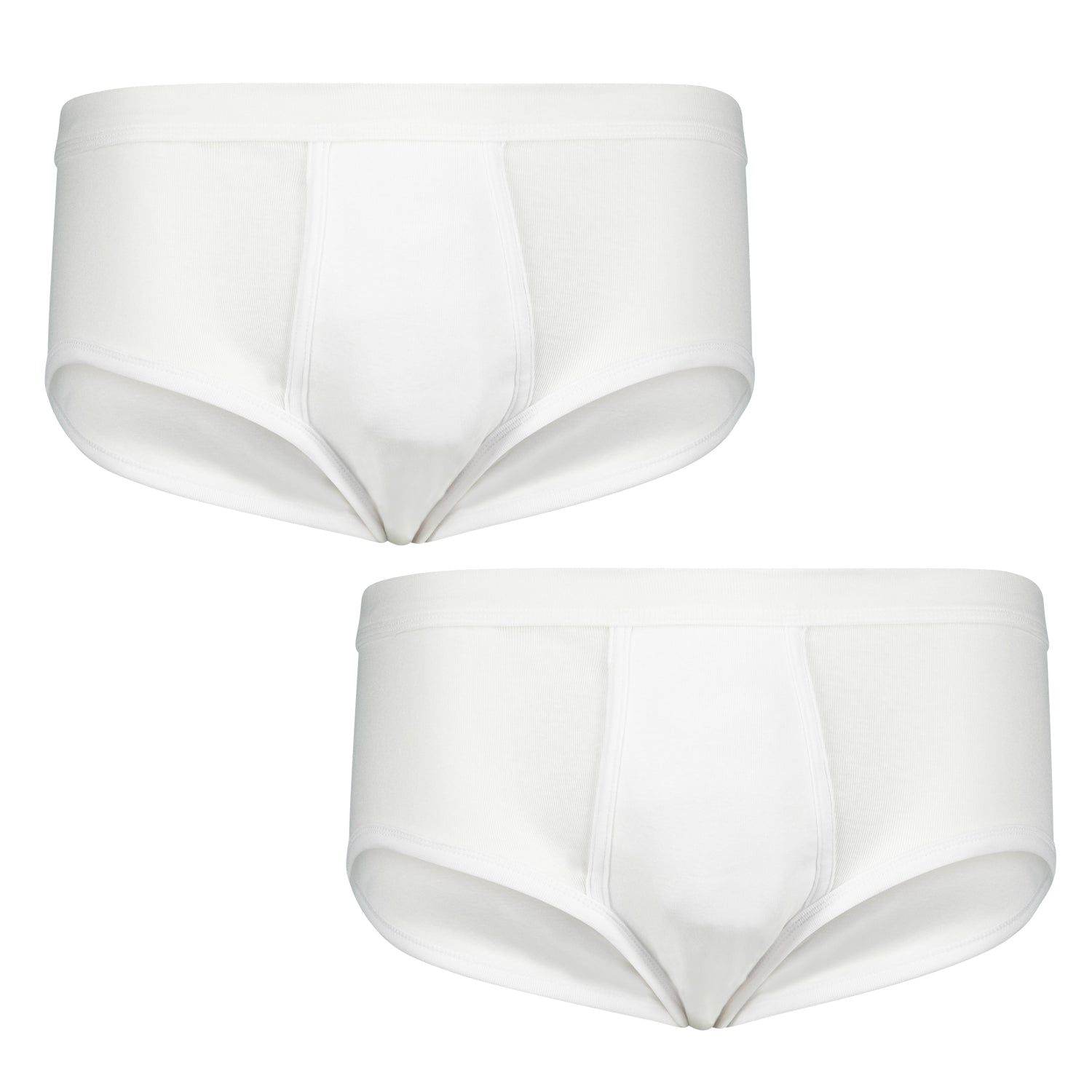 Vorderansicht ADAMO Herren-Feinripp-Slip weiß mit Eingriff.