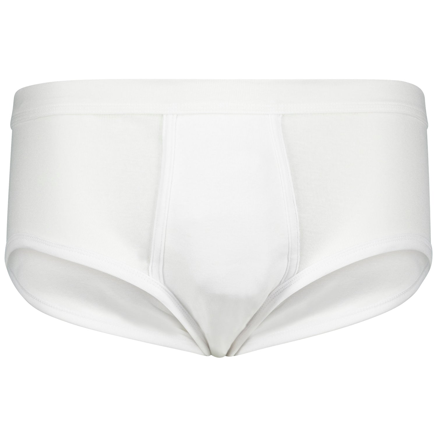 Vorderansicht Herren-Feinripp-Slip weiß mit Eingriff, ADAMO.