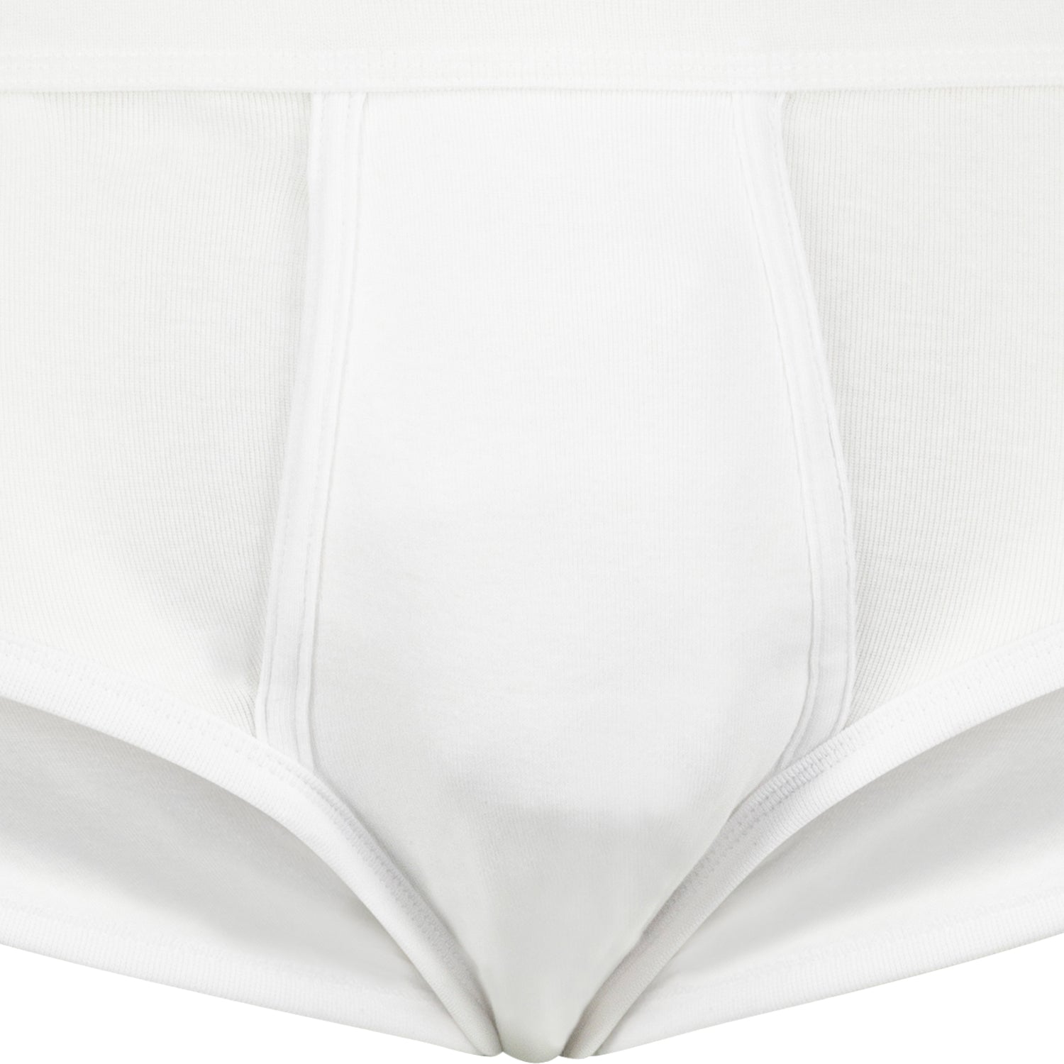 Detailaufnahme Herren-Feinripp-Slip weiß mit Eingriff, ADAMO.