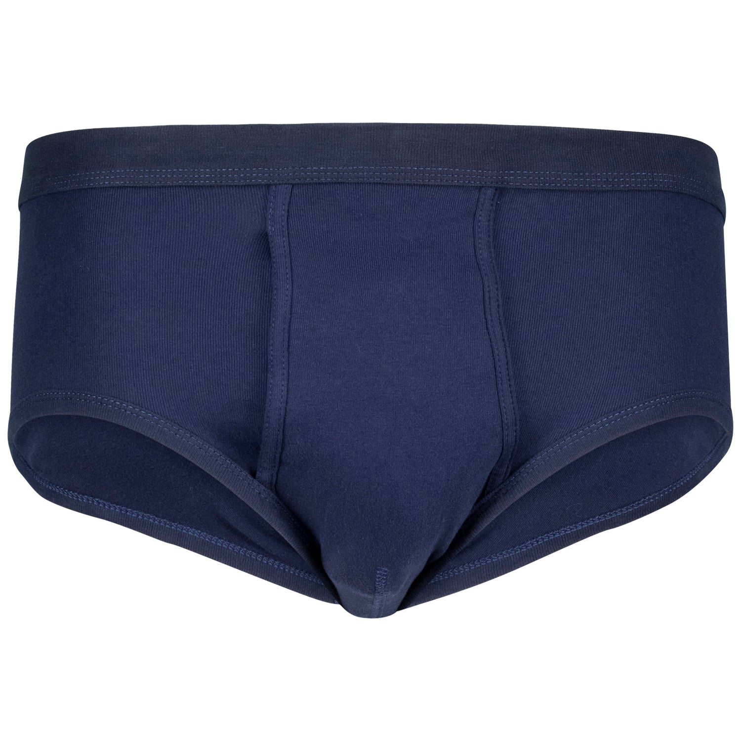 Vorderansicht Herren-Feinripp-Slip dunkelblau mit Eingriff, ADAMO.