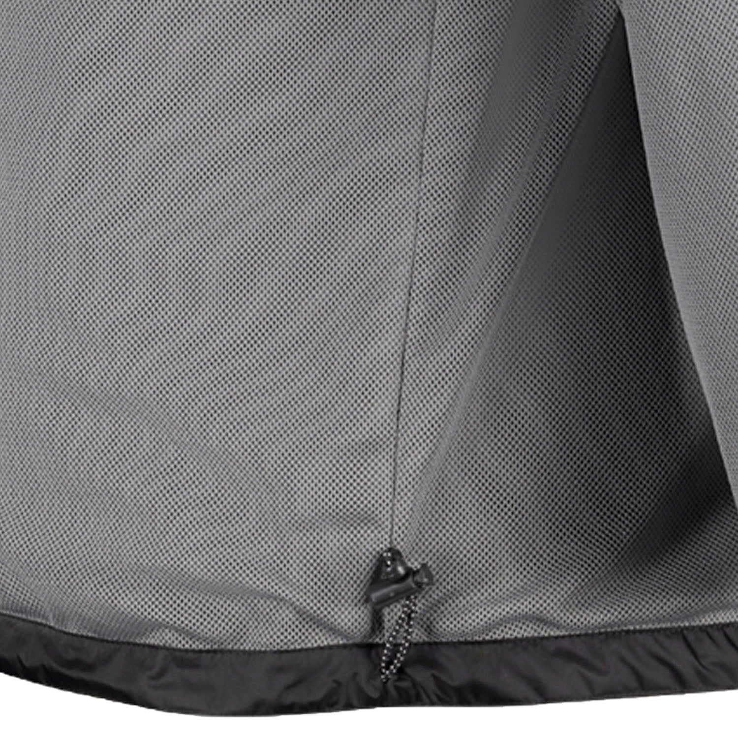 Detailansicht des Kordelzugs und Mesh-Innenfutters der ADAMO Herren-Regenjacke "Virginia" in Schwarz