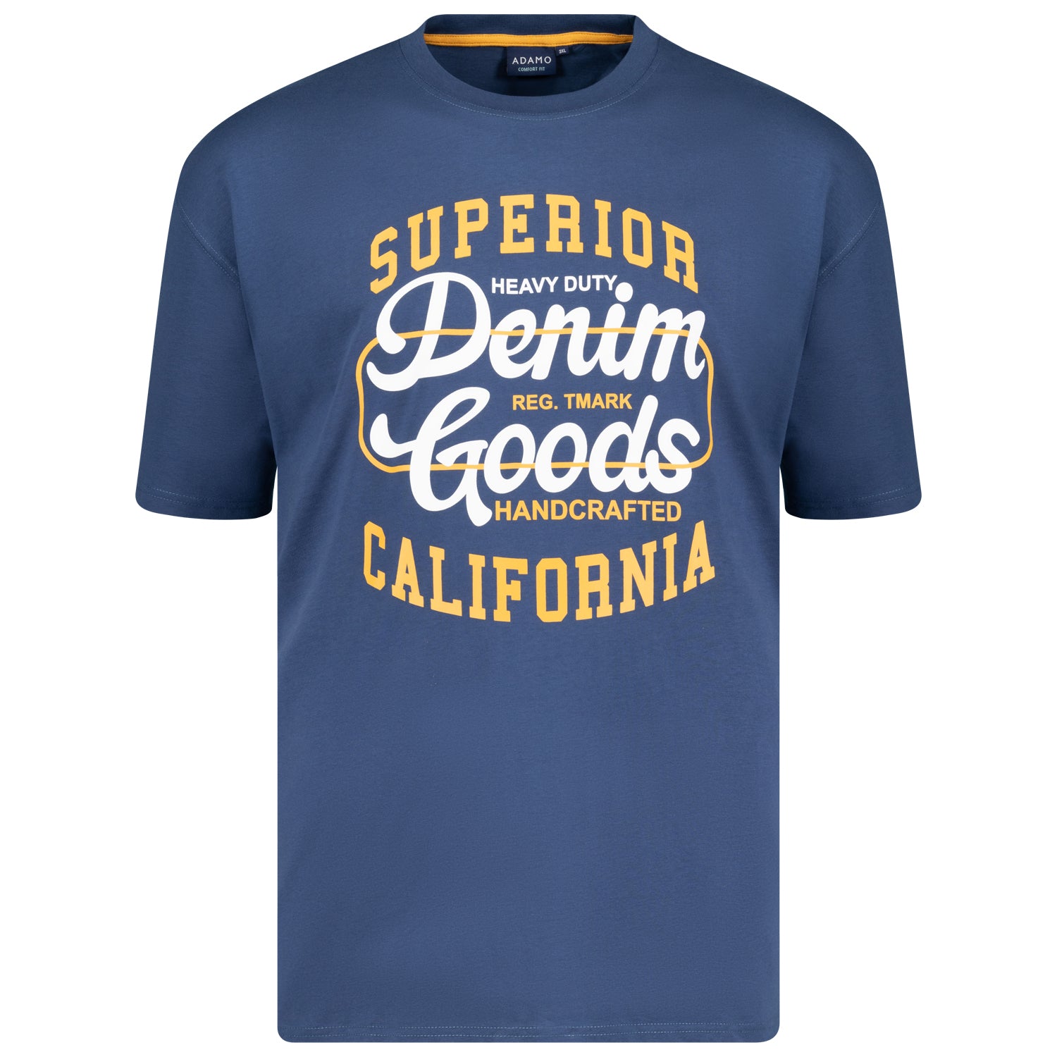 Vorderansicht ADAMO Übergrößen Herren T-Shirt COMFORT FIT mit Print, admiralblau, kurzarm, 2XL-14XL.