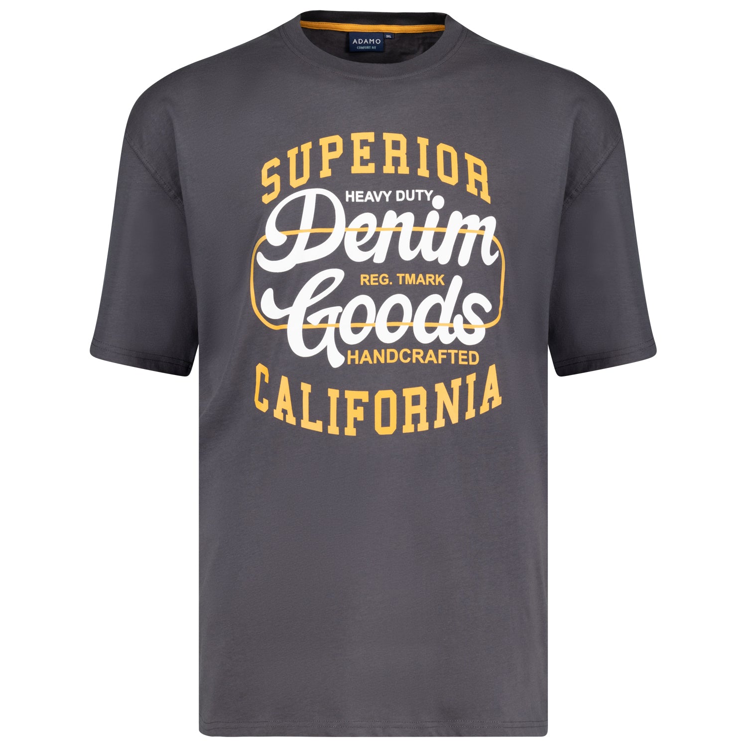 Vorderansicht ADAMO Übergrößen Herren T-Shirt COMFORT FIT mit Print, anthrazit, kurzarm, 2XL-14XL.