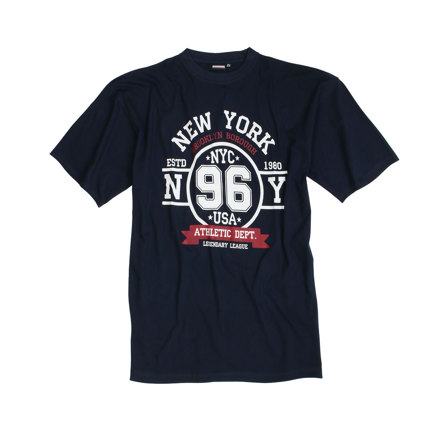 Vorderansicht ADAMO Übergrößen Herren T-Shirt COMFORT FIT mit Print, navy, kurzarm, 2XL-12XL.