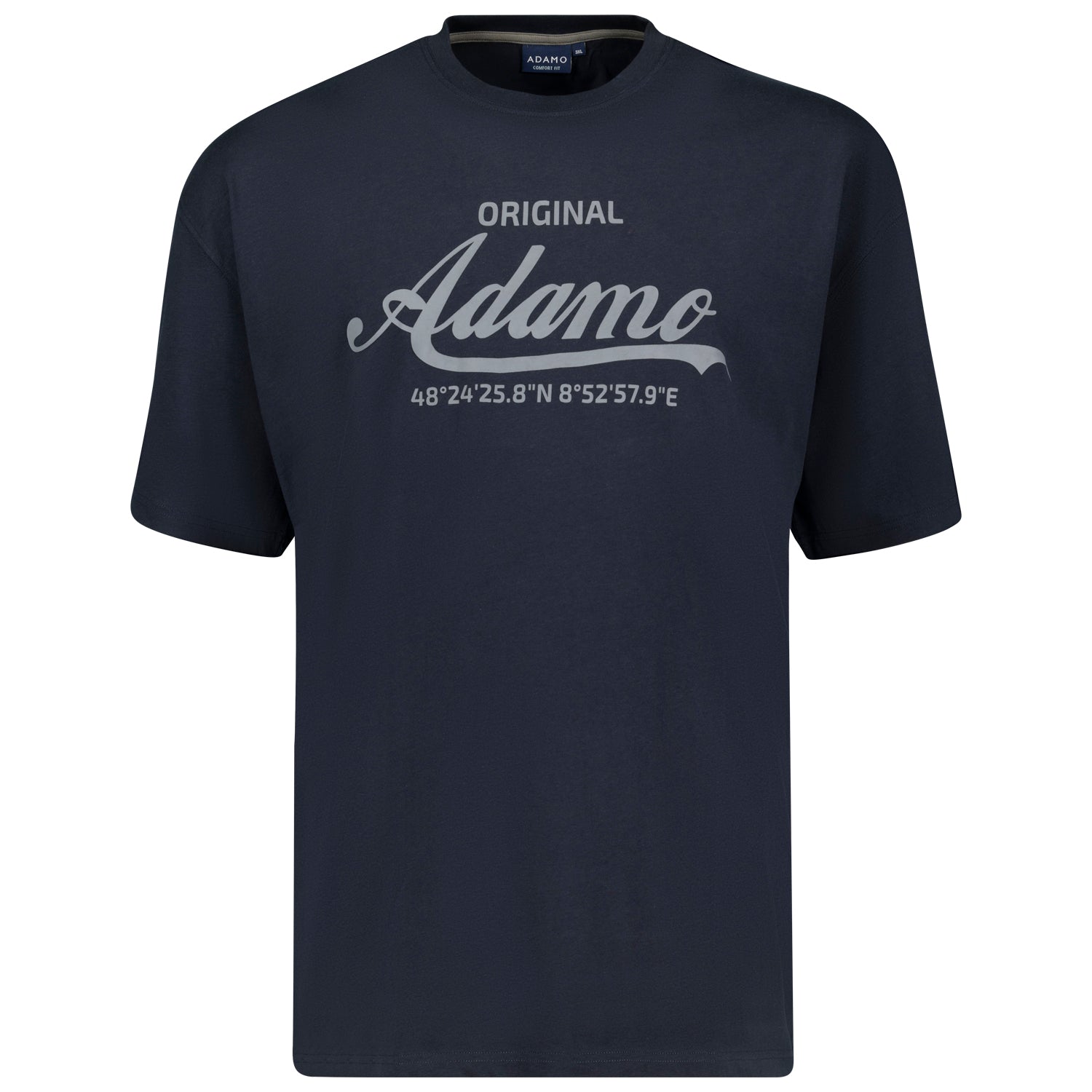 Vorderansicht ADAMO Übergrößen Herren T-Shirt COMFORT FIT mit Print, navy, kurzarm, 2XL-14XL.