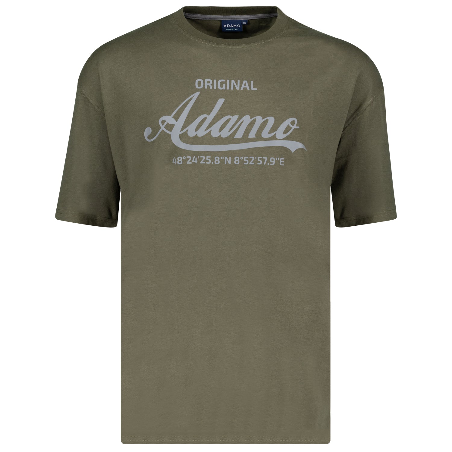 Vorderansicht ADAMO Übergrößen Herren T-Shirt COMFORT FIT mit Print, oliv, kurzarm, 2XL-14XL.