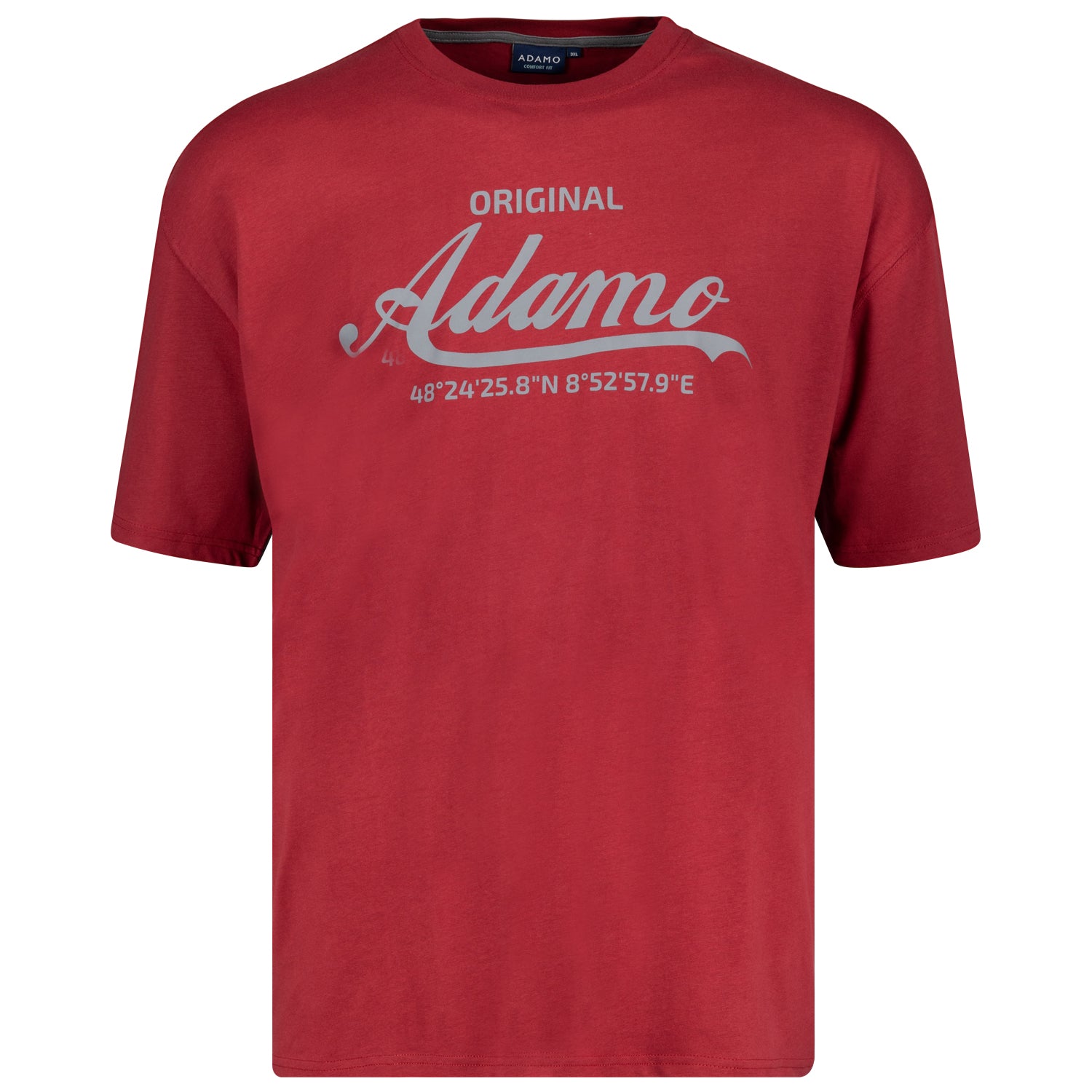 Vorderansicht ADAMO Übergrößen Herren T-Shirt COMFORT FIT mit Print, weinrot, kurzarm, 2XL-14XL.