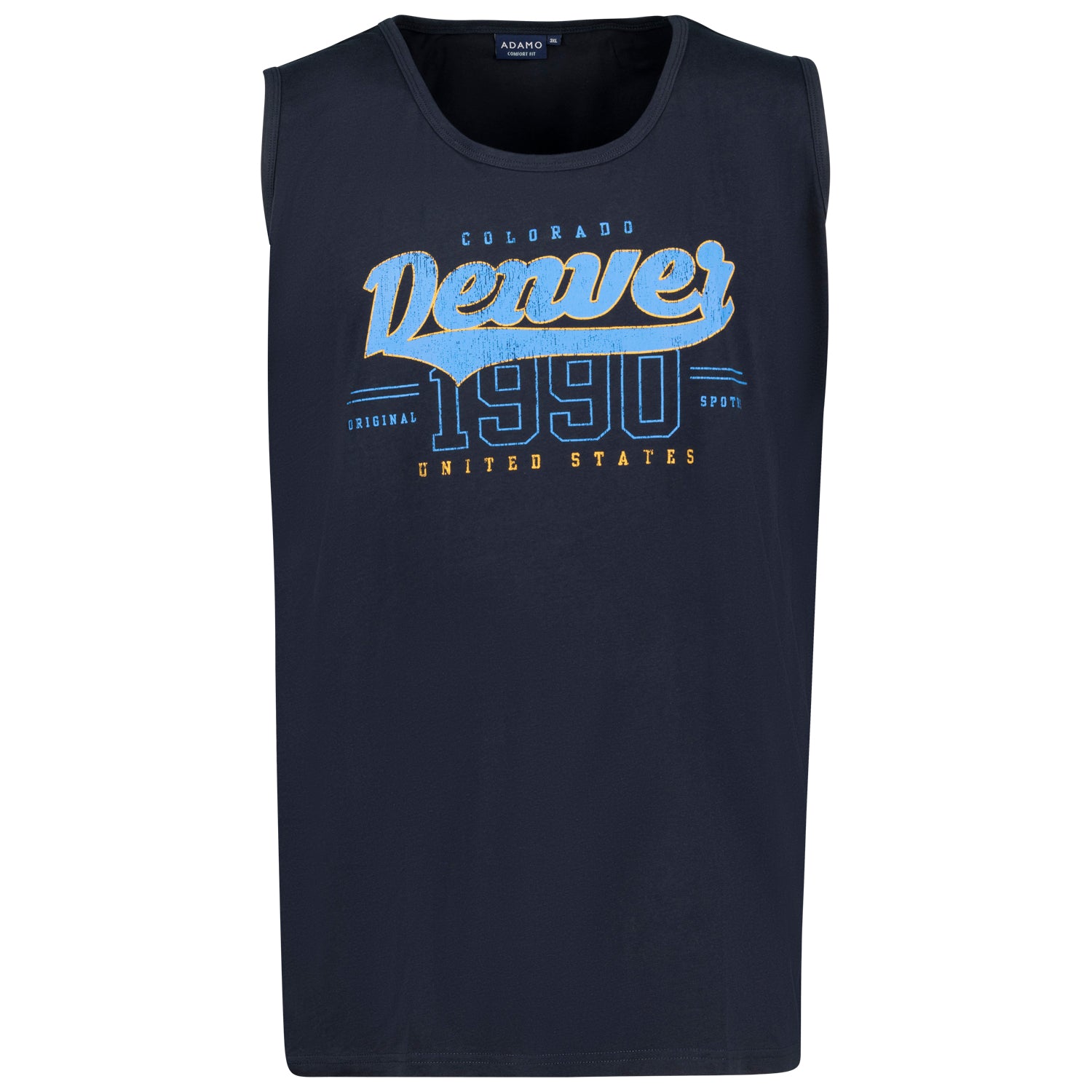 Vorderansicht ADAMO Übergrößen Herren Muskelshirt mit Print in Navy COMFORT FIT 2XL-14XL.