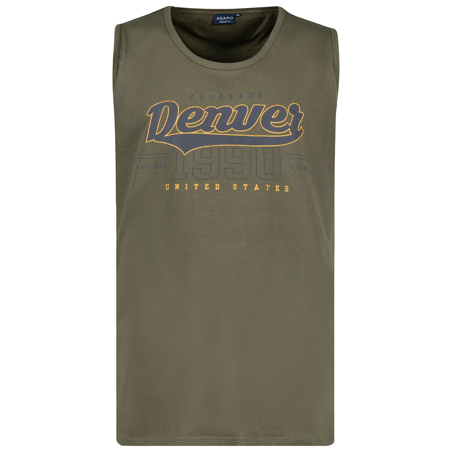 Vorderansicht ADAMO Übergrößen Herren Muskelshirt mit Print in Oliv COMFORT FIT 2XL-14XL.