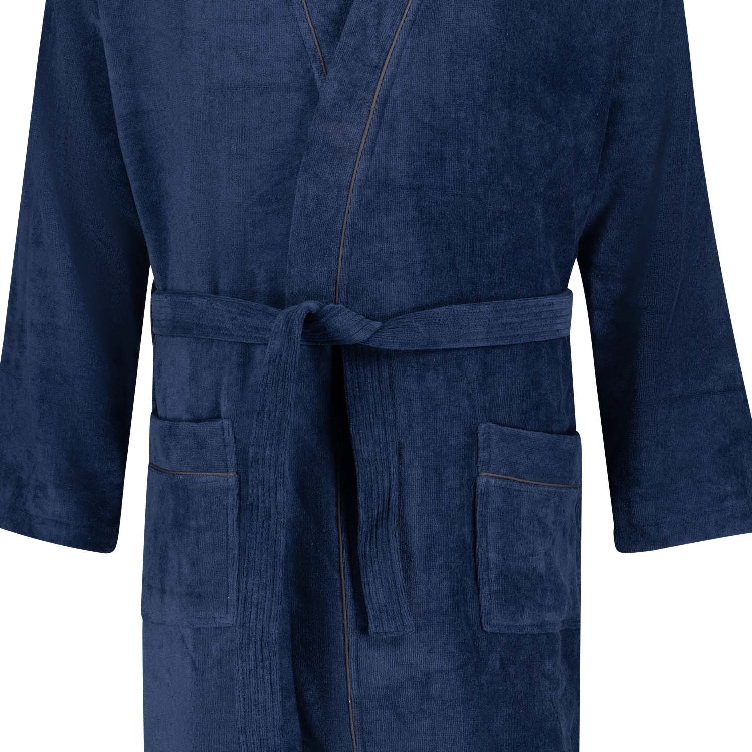 Detailansicht ADAMO Velours Bademantel in Navy für Herren in Übergrößen bis 12XL.