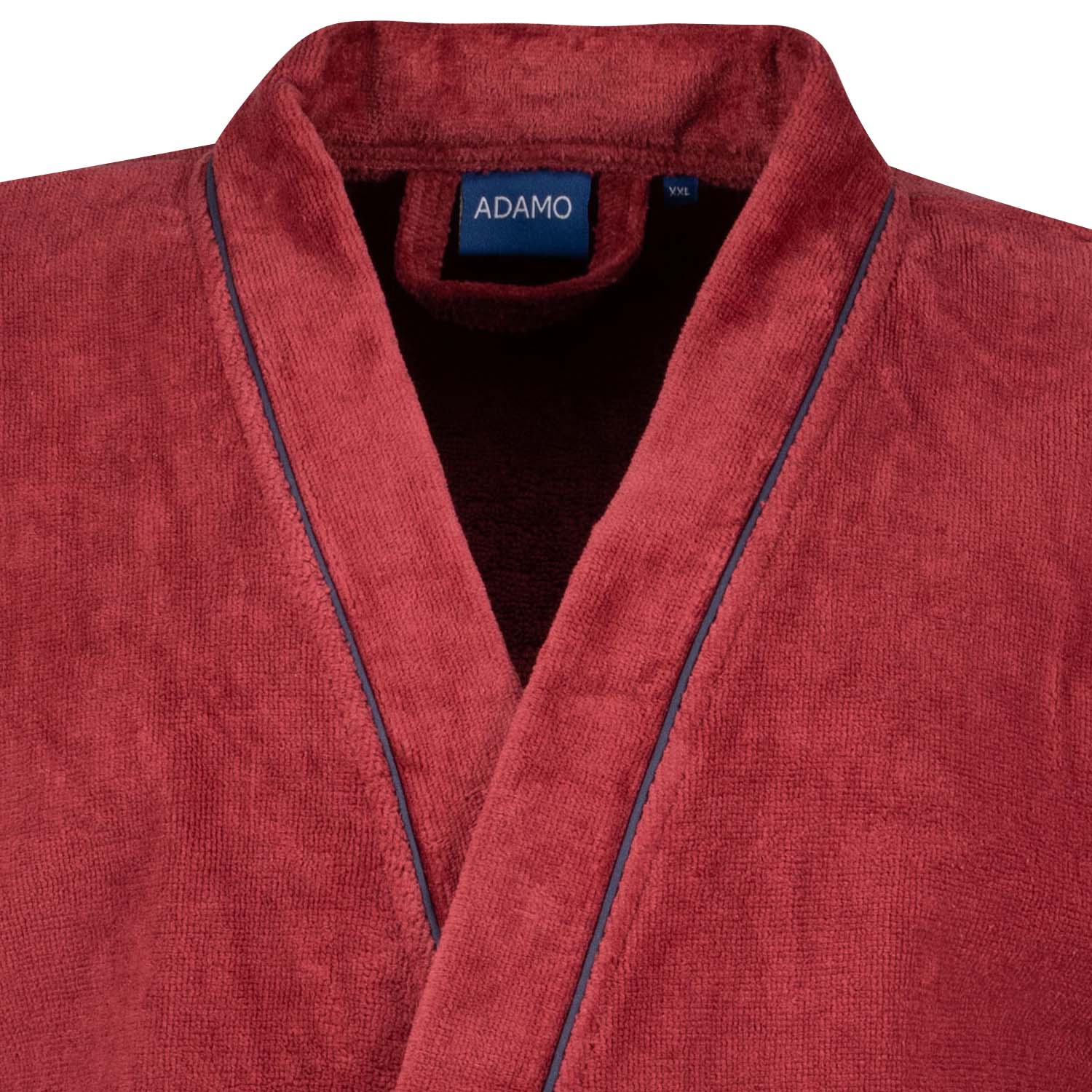 Detailansicht ADAMO Velours Bademantel in Weinrot für Herren in Übergrößen bis 12XL.