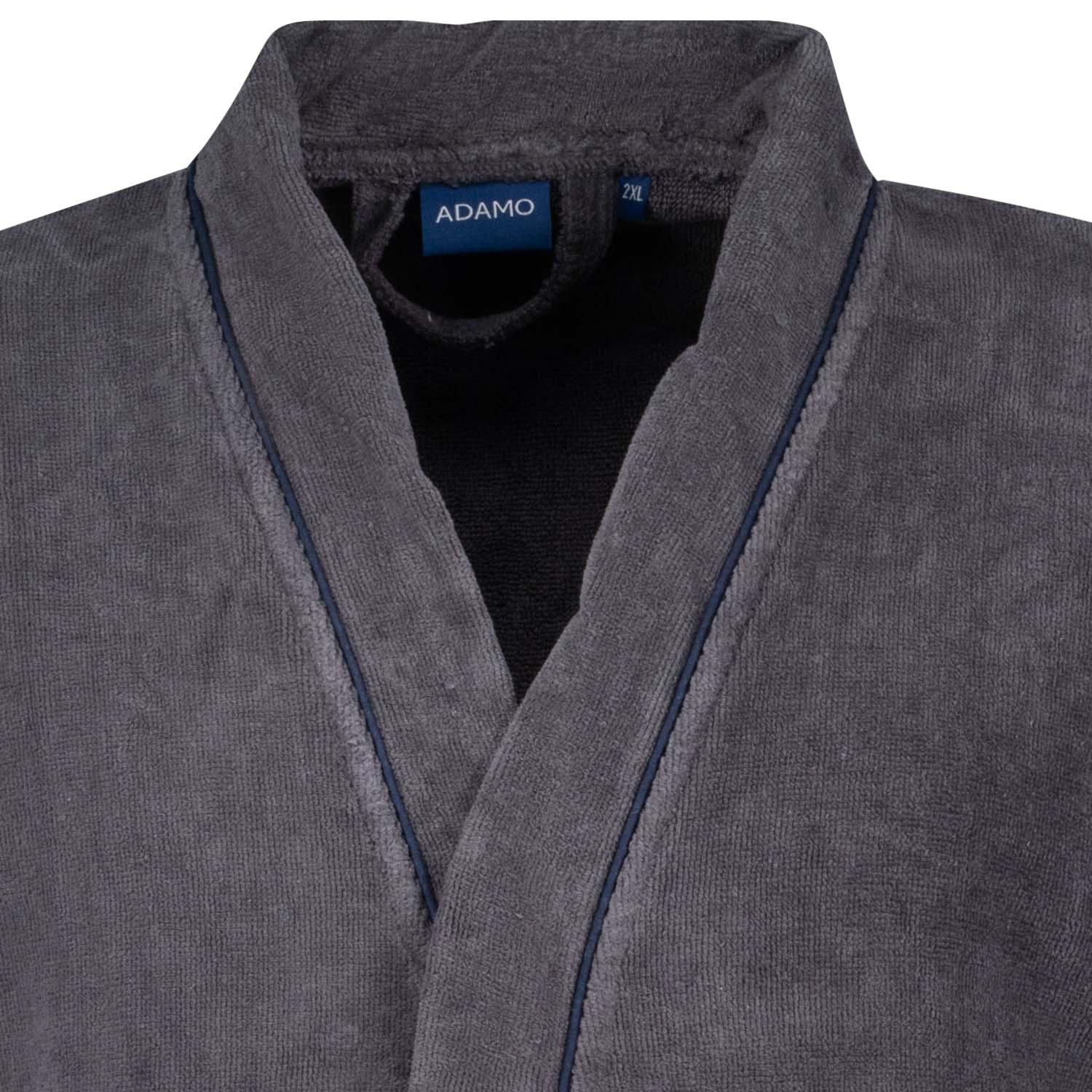 Detailansicht ADAMO Velours Bademantel in Anthrazit für Herren in Übergrößen bis 12XL.