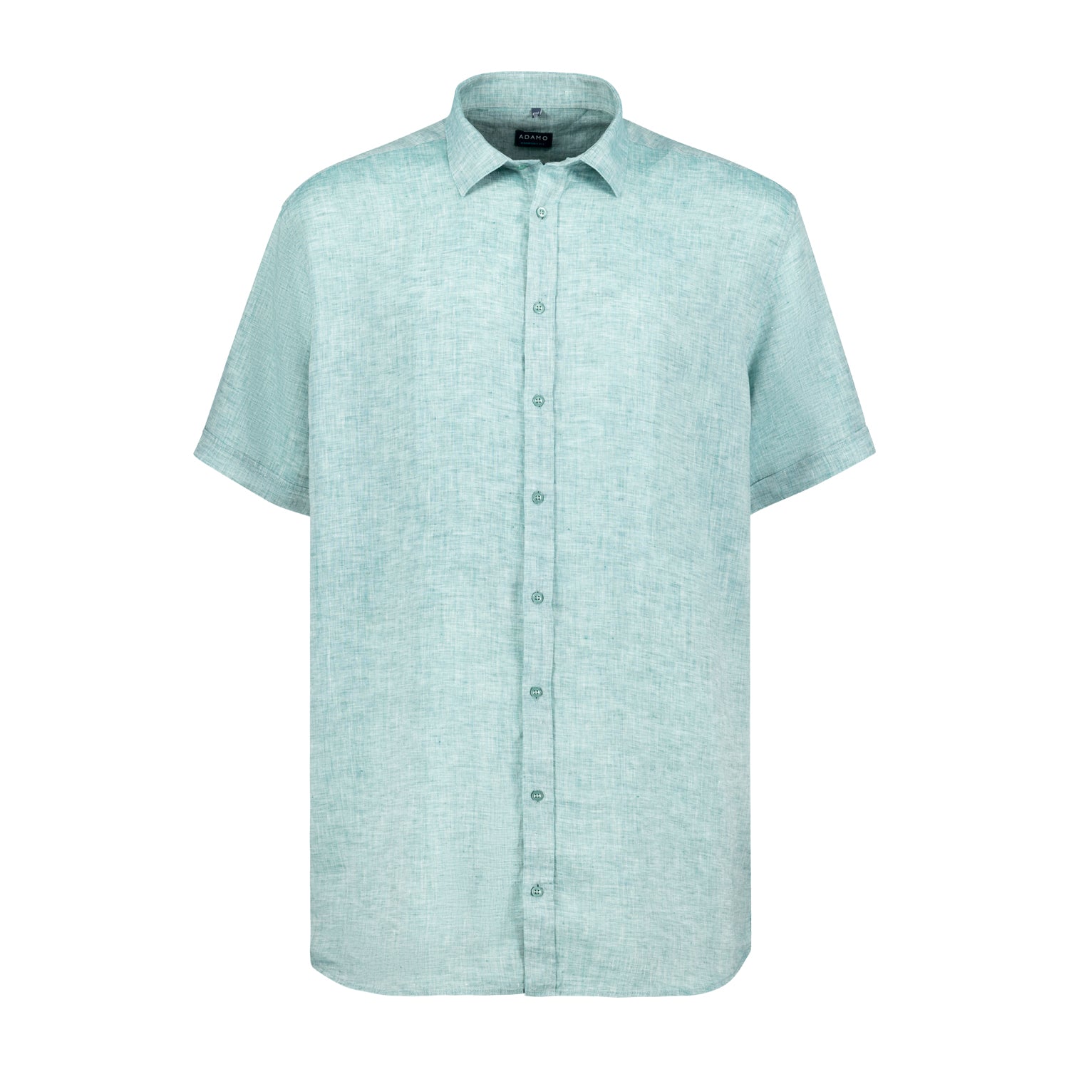 Vorderansicht ADAMO Herren Leinenhemd Kurzarm COMFORT FIT, grün in Übergrößen 3XL-10XL.