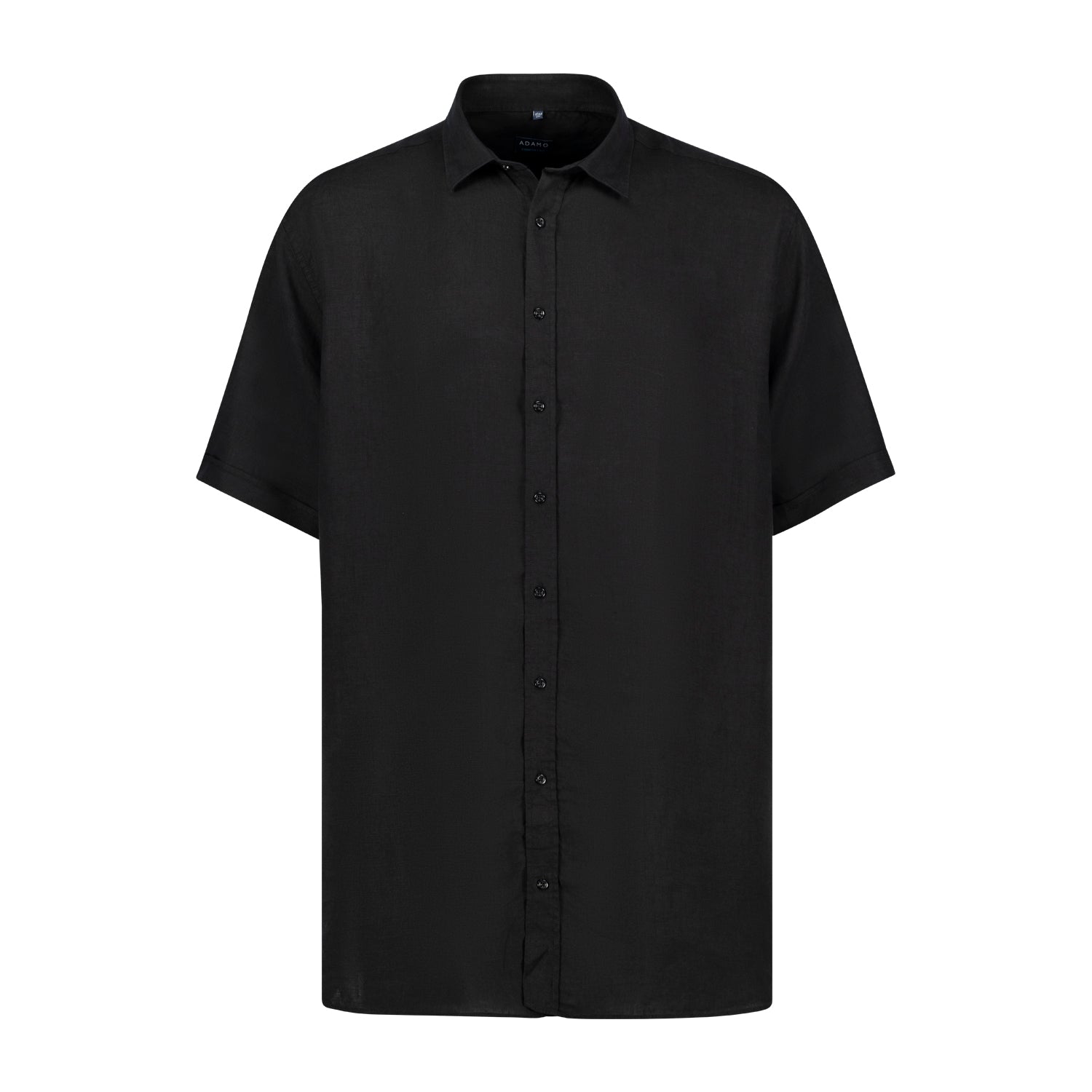 Vorderansicht ADAMO Herren Leinenhemd Kurzarm COMFORT FIT, schwarz in Übergrößen 3XL-10XL.