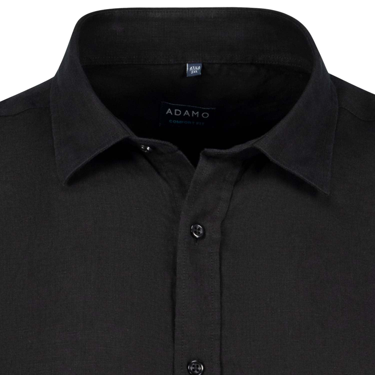 Detailansicht ADAMO Herren Leinenhemd Kurzarm in Übergrößen COMFORT FIT in Schwarz 3XL-10XL.