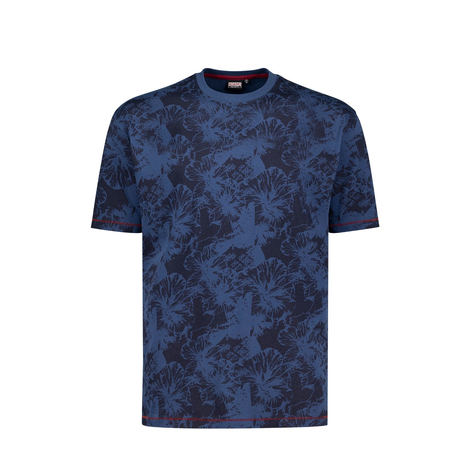 Vorderansicht ADAMO Rundhals T-Shirt All-Over-Print Dunkelblau, Übergrößen bis 10XL.