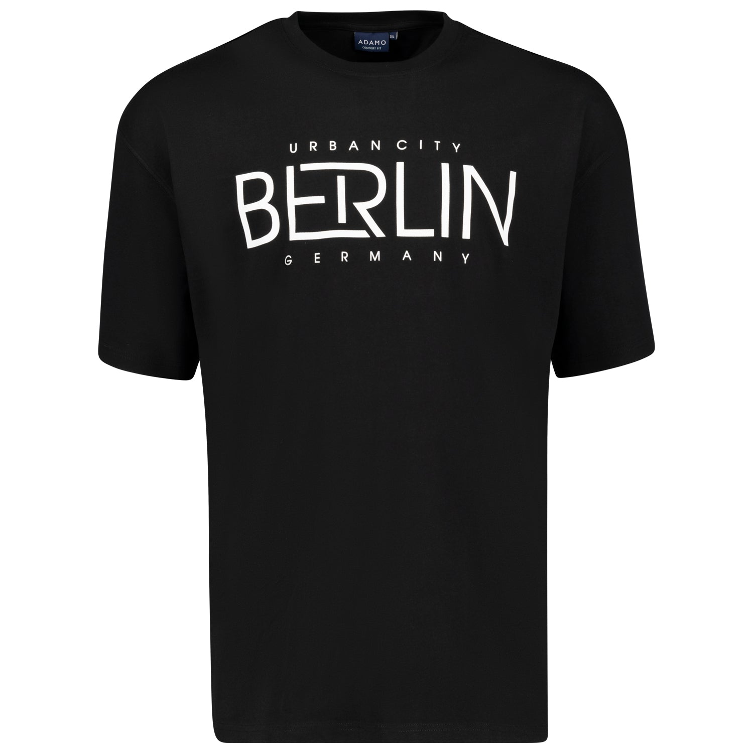 Vorderansicht ADAMO Herren T-Shirt mit Print in Schwarz, COMFORT FIT, Übergrößen 2XL-14XL.