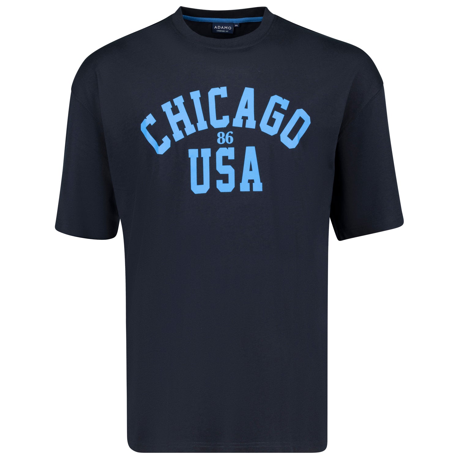 Vorderansicht ADAMO Übergrößen Herren T-Shirt COMFORT FIT mit Print, navy, kurzarm, 2XL-14XL.