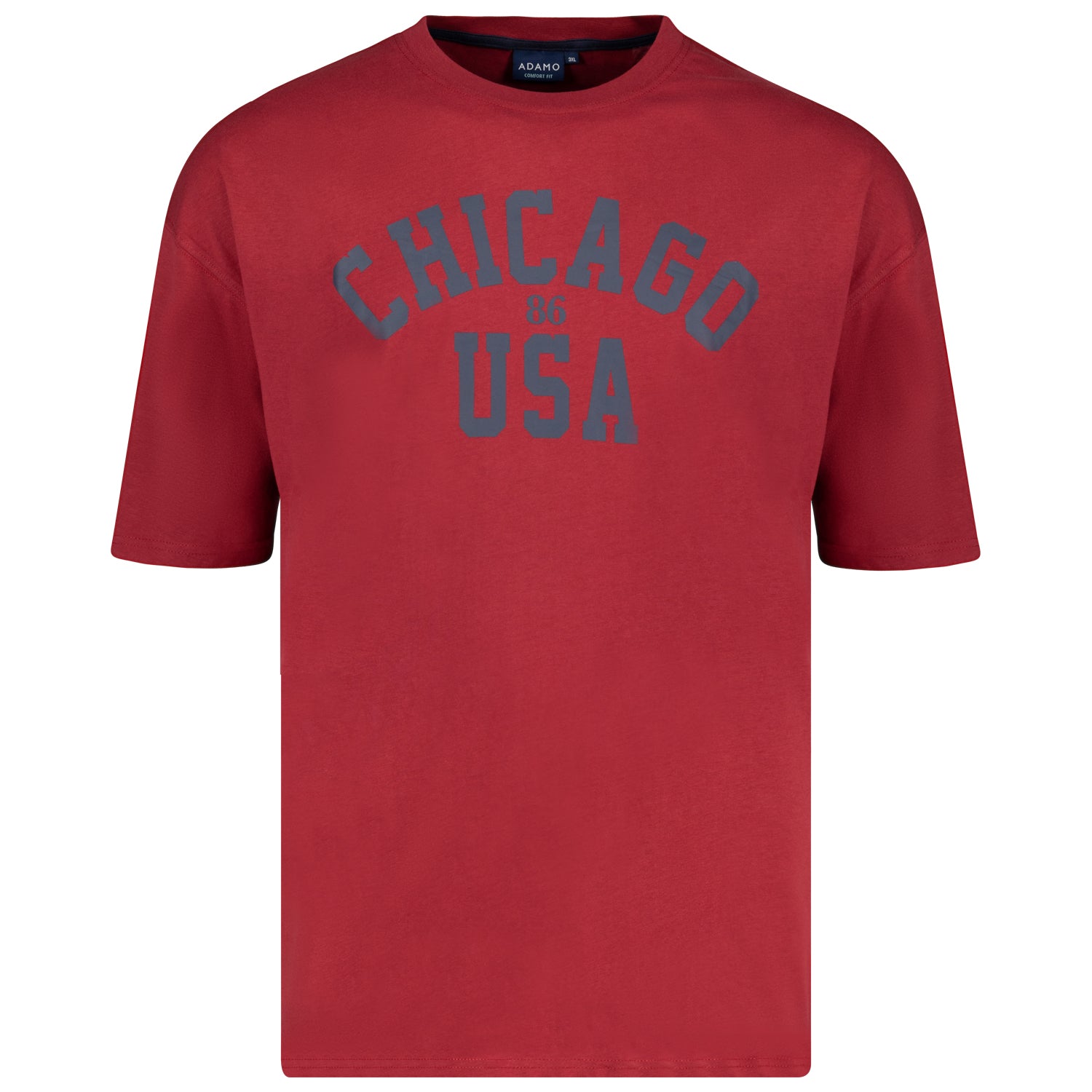 Vorderansicht ADAMO Übergrößen Herren T-Shirt COMFORT FIT mit Print, weinrot, kurzarm, 2XL-14XL.