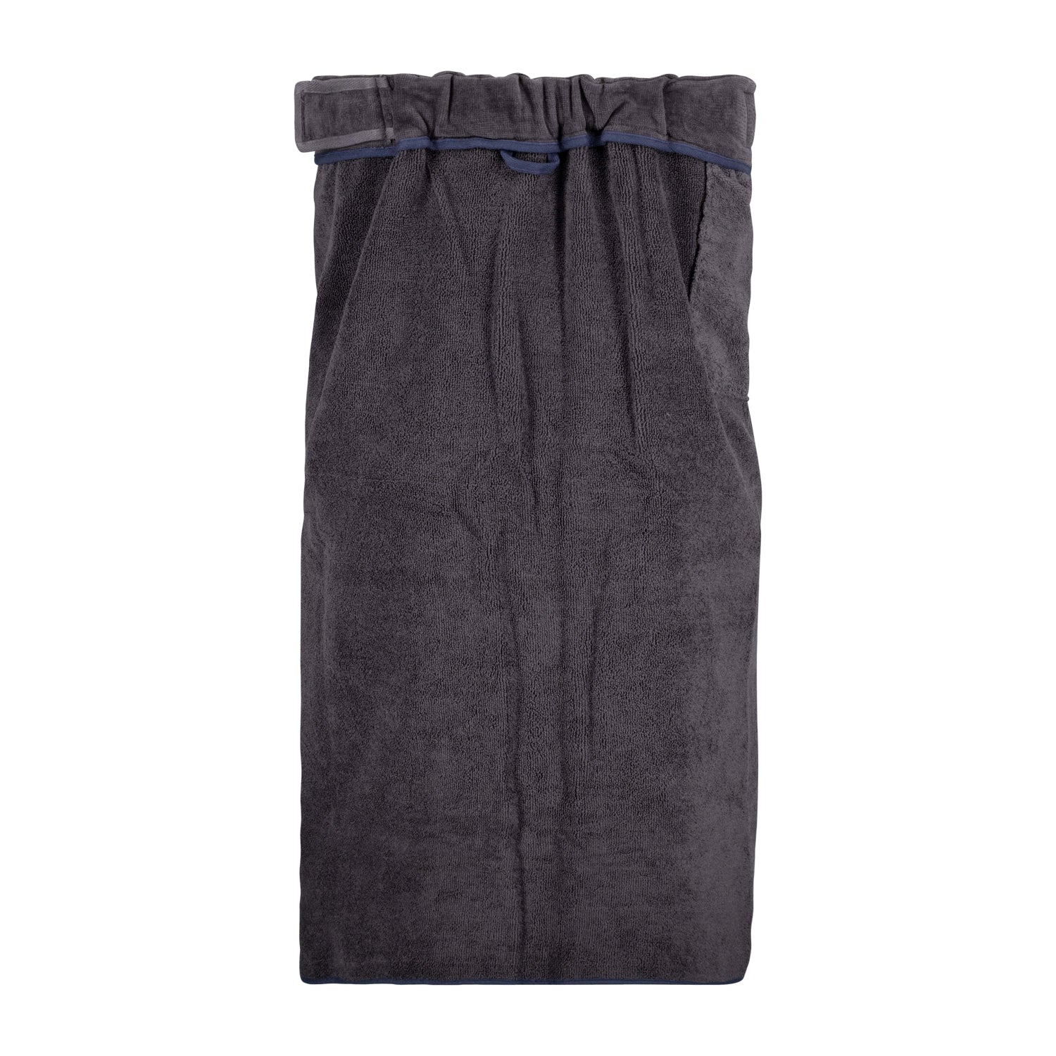 Detailansicht ADAMO Damen XXL-Saunakilt in Anthrazit mit verstellbarem Klettverschluss, weiches Material, Seitentaschen.