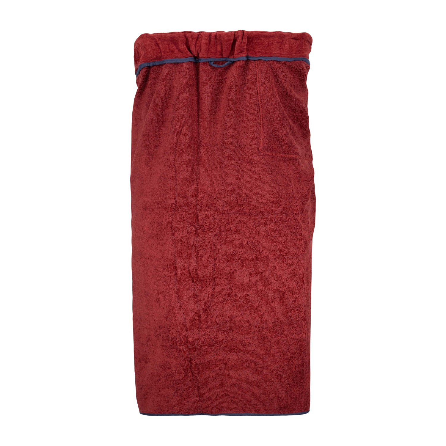 Detailansicht ADAMO Damen XXL-Saunakilt in Weinrot mit verstellbarem Klettverschluss, weiches Material, Seitentaschen.