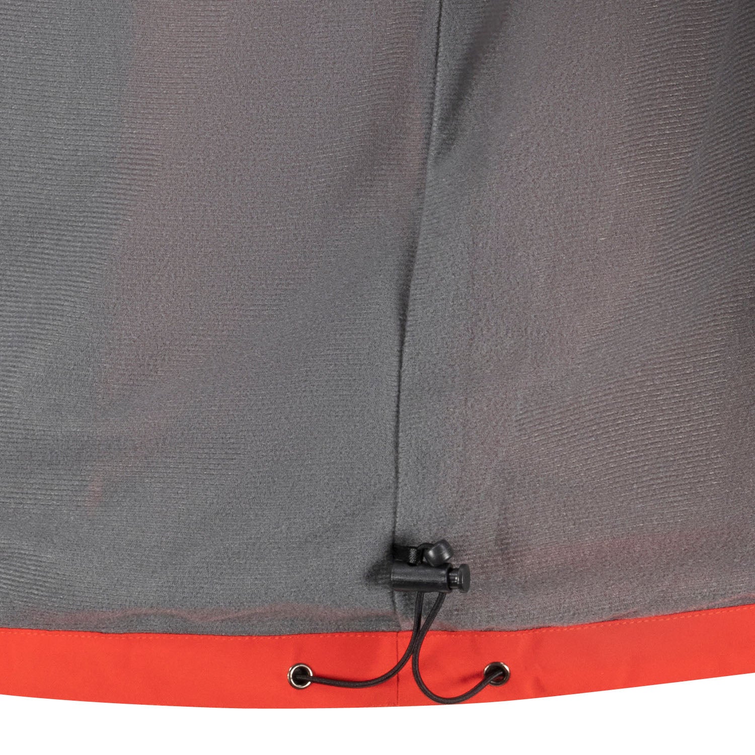 Detailansicht des Kordelzugs ADAMO Herren 3in1 Jacke "Alaska" in Rot-Grau, Übergrößen.