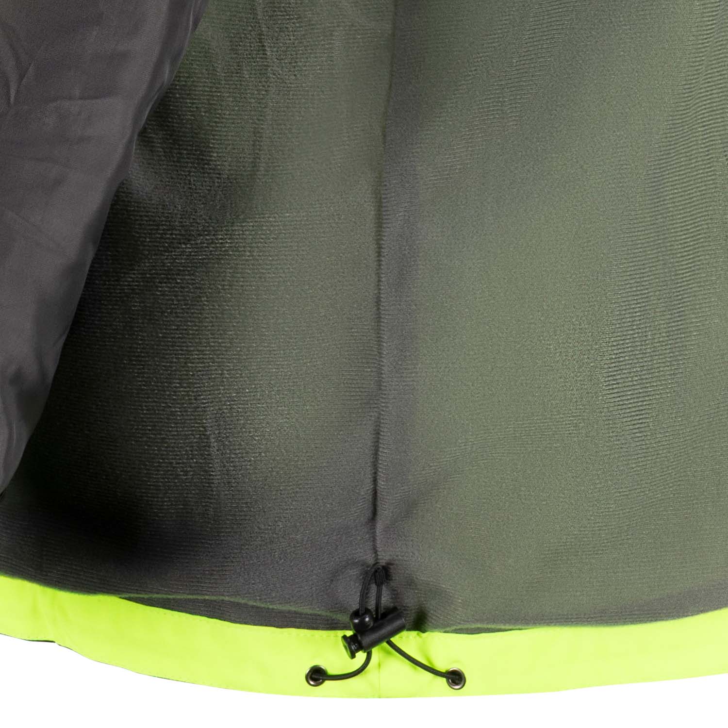 Detailansicht des Kordelzugs ADAMO Herren 3in1 Jacke in Neongelb, Übergrößen.