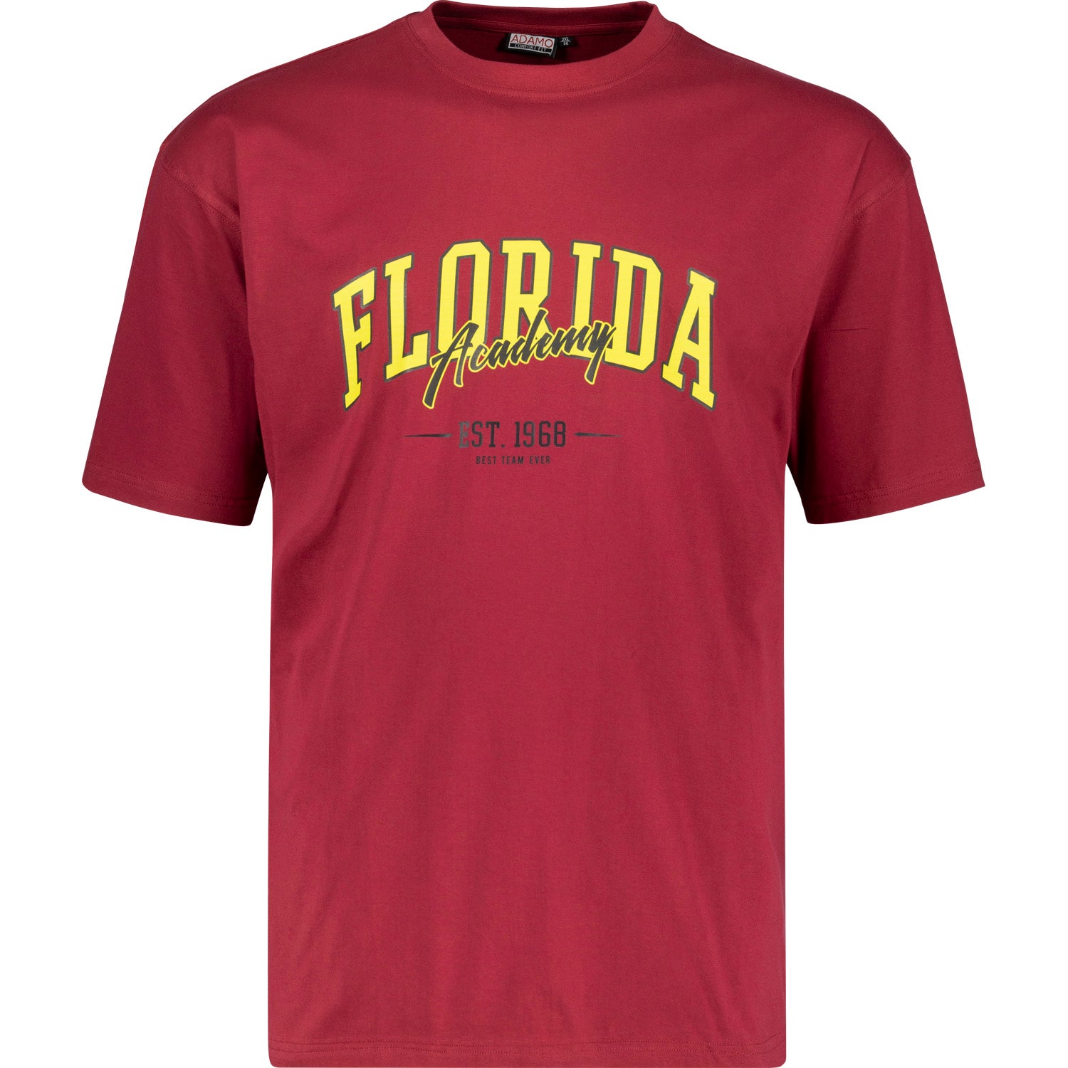 Vorderansicht ADAMO Übergrößen Herren T-Shirt COMFORT FIT mit Print, weinrot, kurzarm, 2XL-14XL.