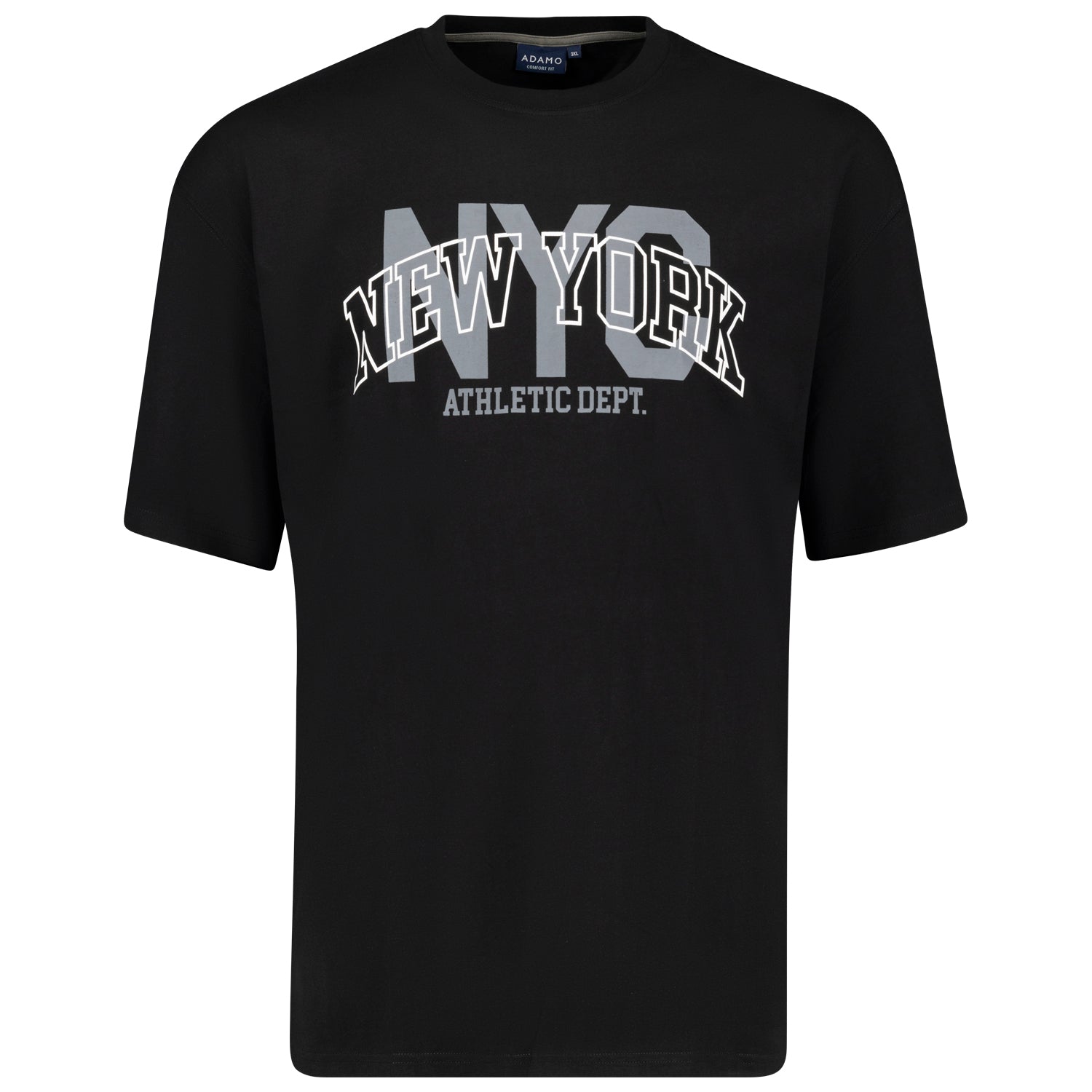 Vorderansicht ADAMO Herren T-Shirt mit Print in Schwarz, COMFORT FIT, Übergrößen 2XL-14XL.