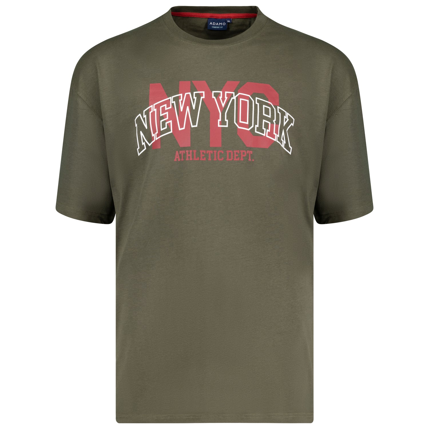 Vorderansicht ADAMO Herren T-Shirt mit Print in Oliv, COMFORT FIT, Übergrößen 2XL-14XL.