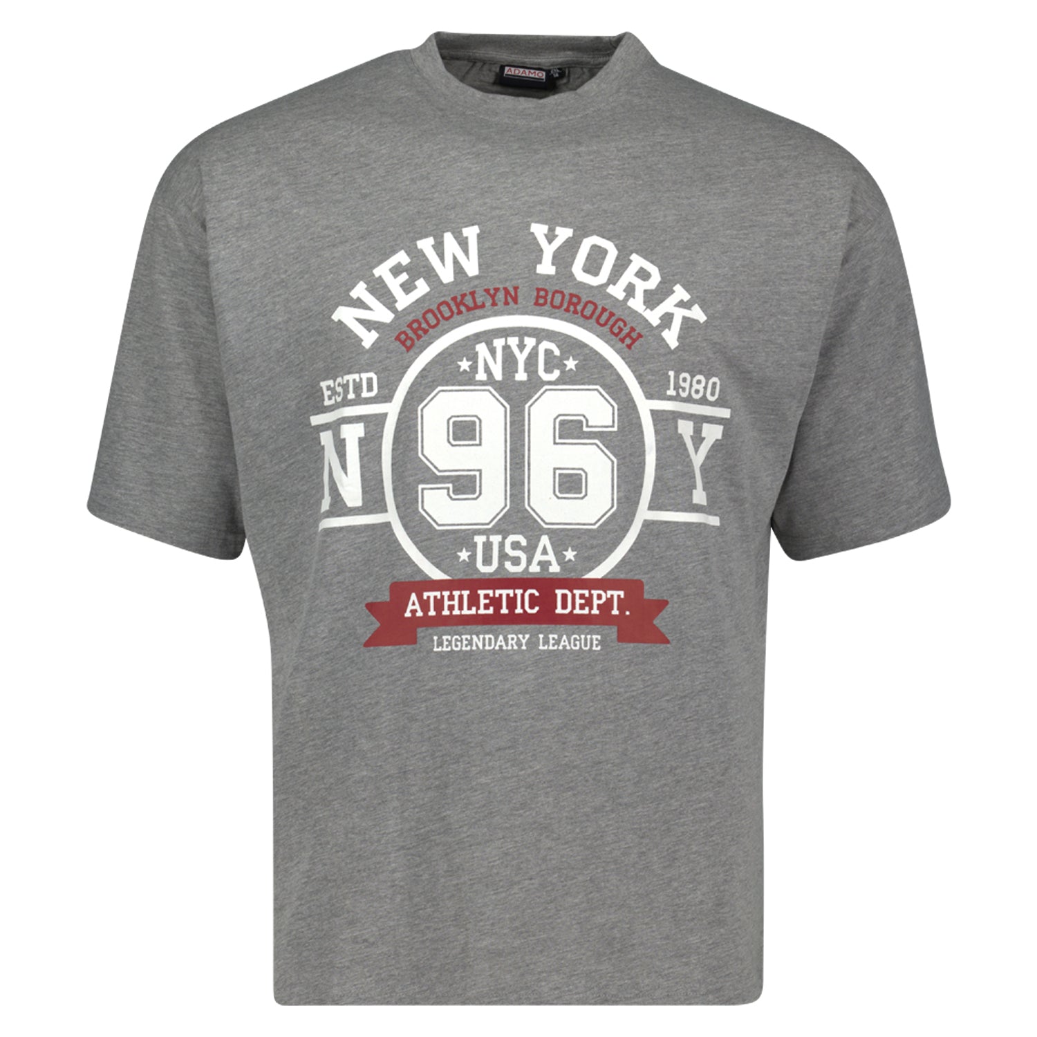 Vorderansicht ADAMO Übergrößen Herren T-Shirt COMFORT FIT mit Print, graumeliert, kurzarm, 2XL-12XL.