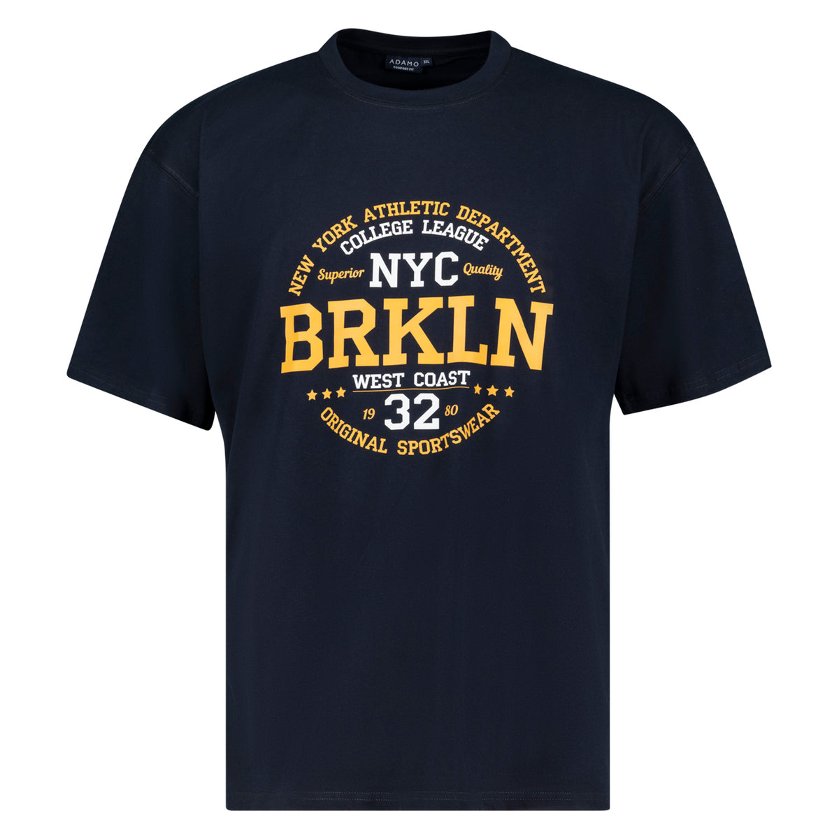 Vorderansicht ADAMO Übergrößen Herren T-Shirt COMFORT FIT mit Print, navy, kurzarm, 2XL-12XL.