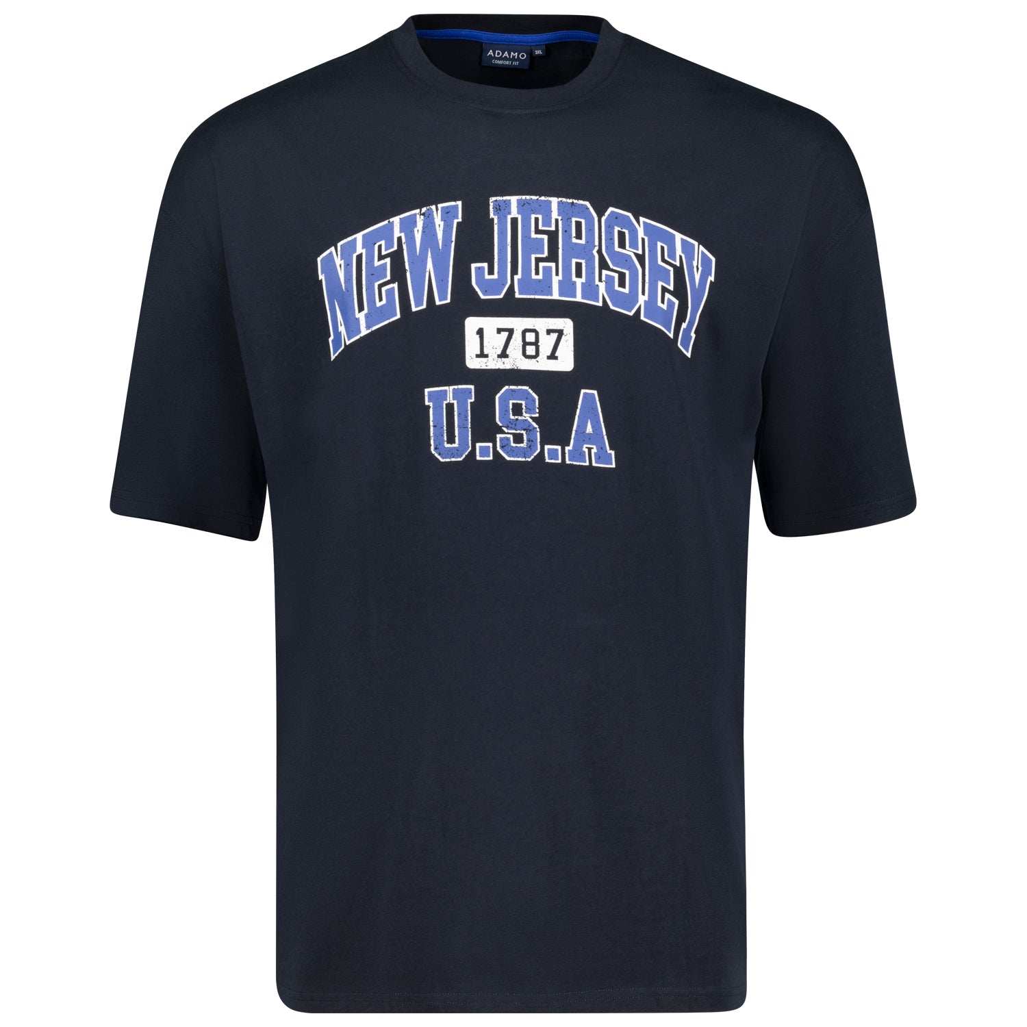Vorderansicht ADAMO Übergrößen Herren T-Shirt COMFORT FIT mit Print, navy, kurzarm, 2XL-14XL