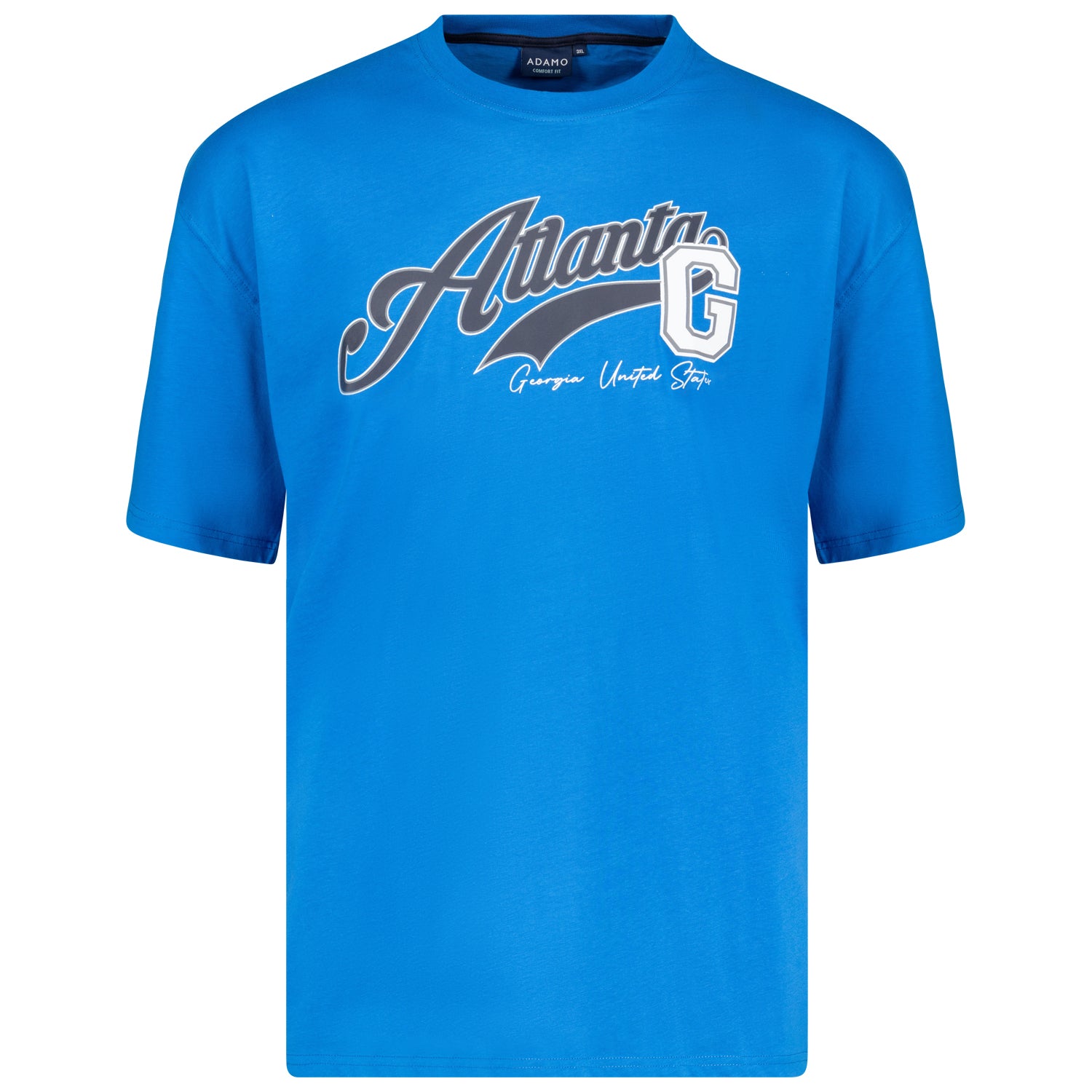 Vorderansicht ADAMO Herren T-Shirt COMFORT FIT – Kurzarmshirt Azurblau in Übergrößen mit Print.