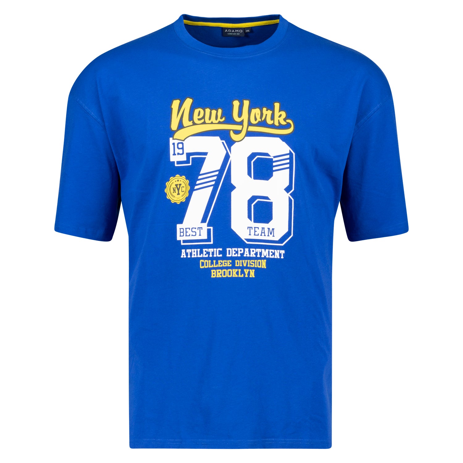 Vorderansicht ADAMO Übergrößen Herren T-Shirt COMFORT FIT mit Print, royalblau, kurzarm, 2XL-14XL.