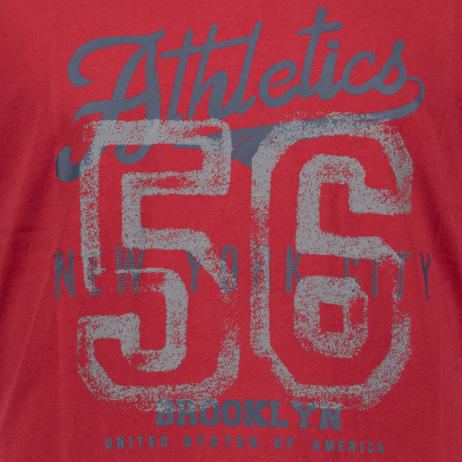 Detailansicht ADAMO Herren T-Shirt in Weinrot mit großem Print. 