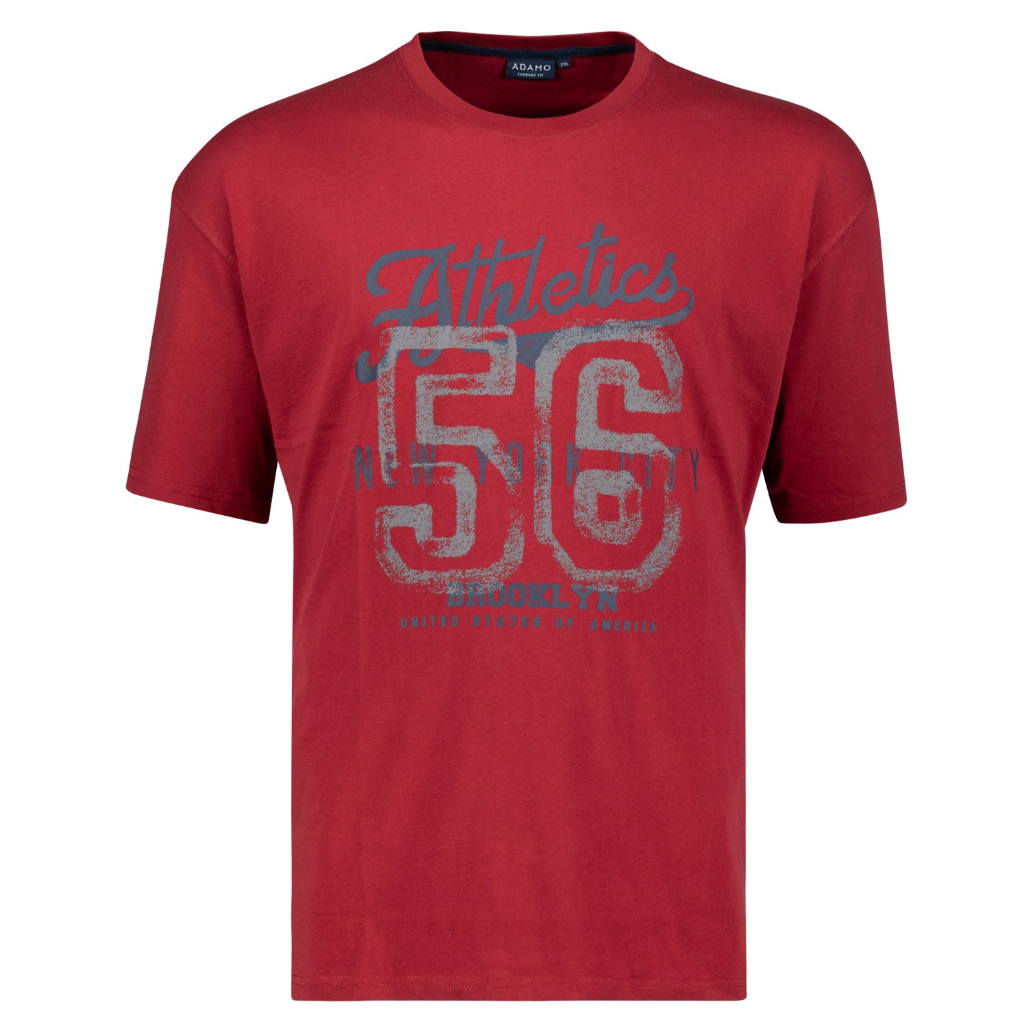 Vorderansicht ADAMO Übergrößen Herren T-Shirt COMFORT FIT mit Print, weinrot, kurzarm, 2XL-14XL.
